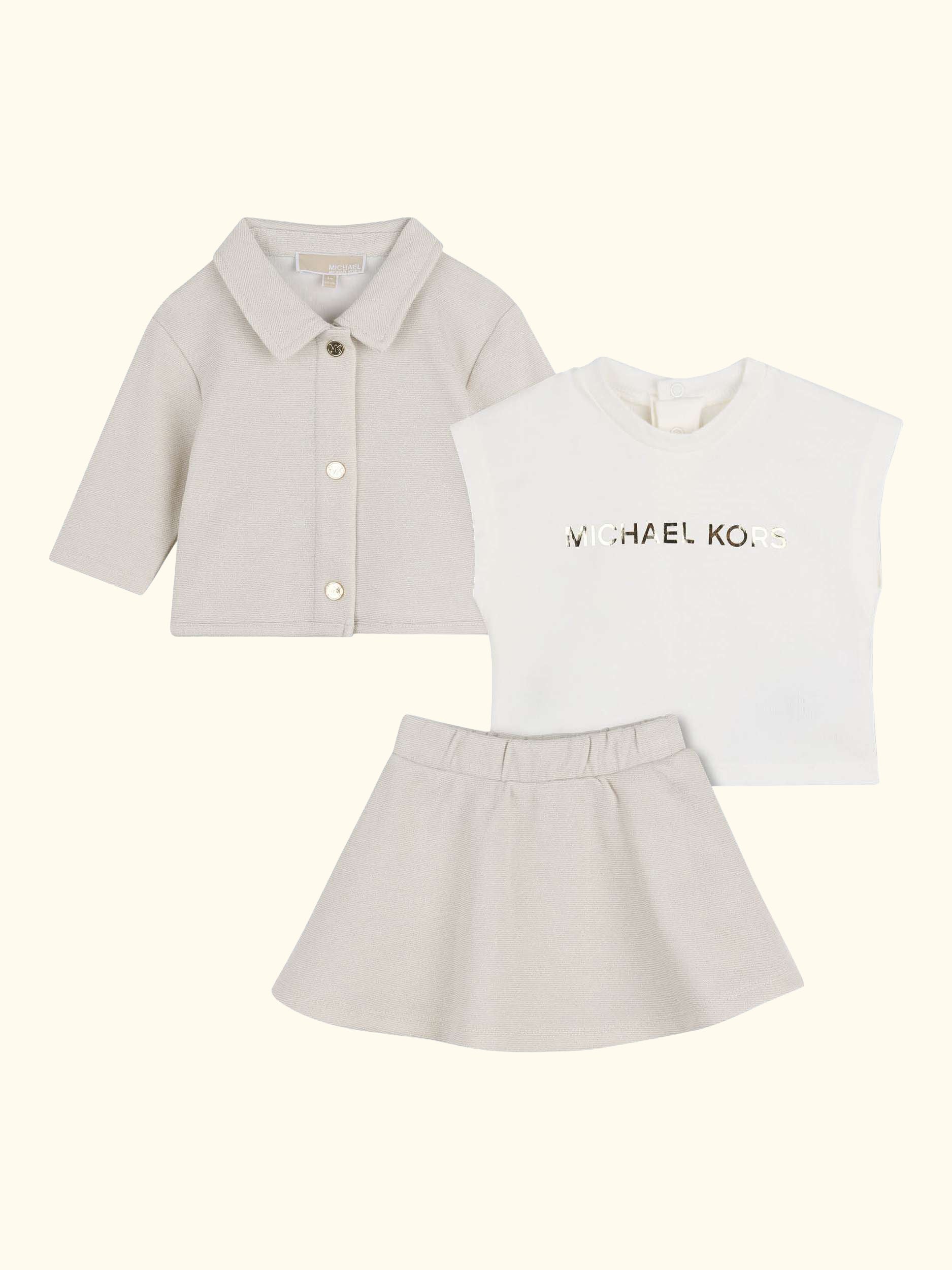 Baby Logo T-Shirt, Skirt & Cardigan Set, String