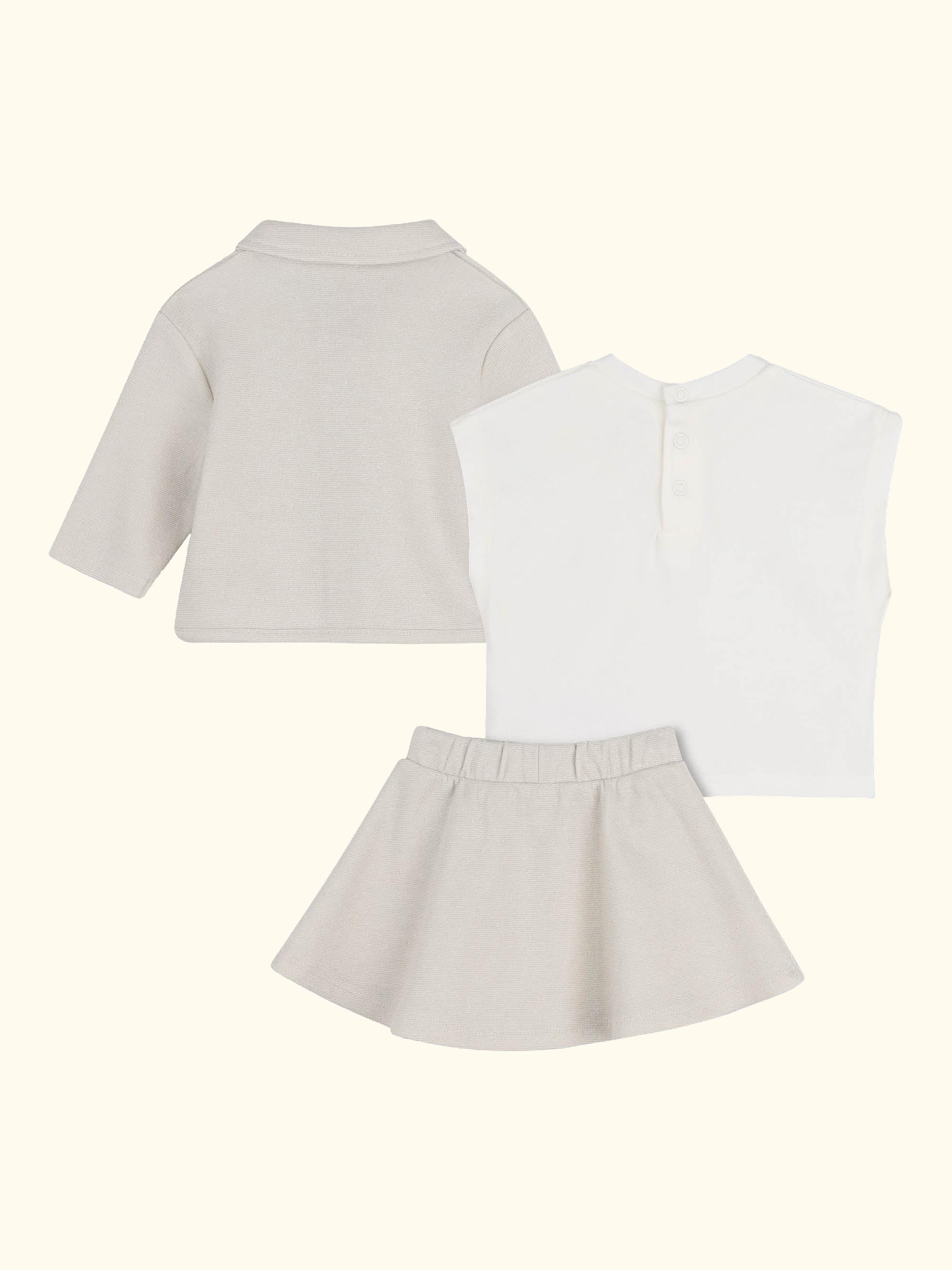 Baby Logo T-Shirt, Skirt & Cardigan Set, String