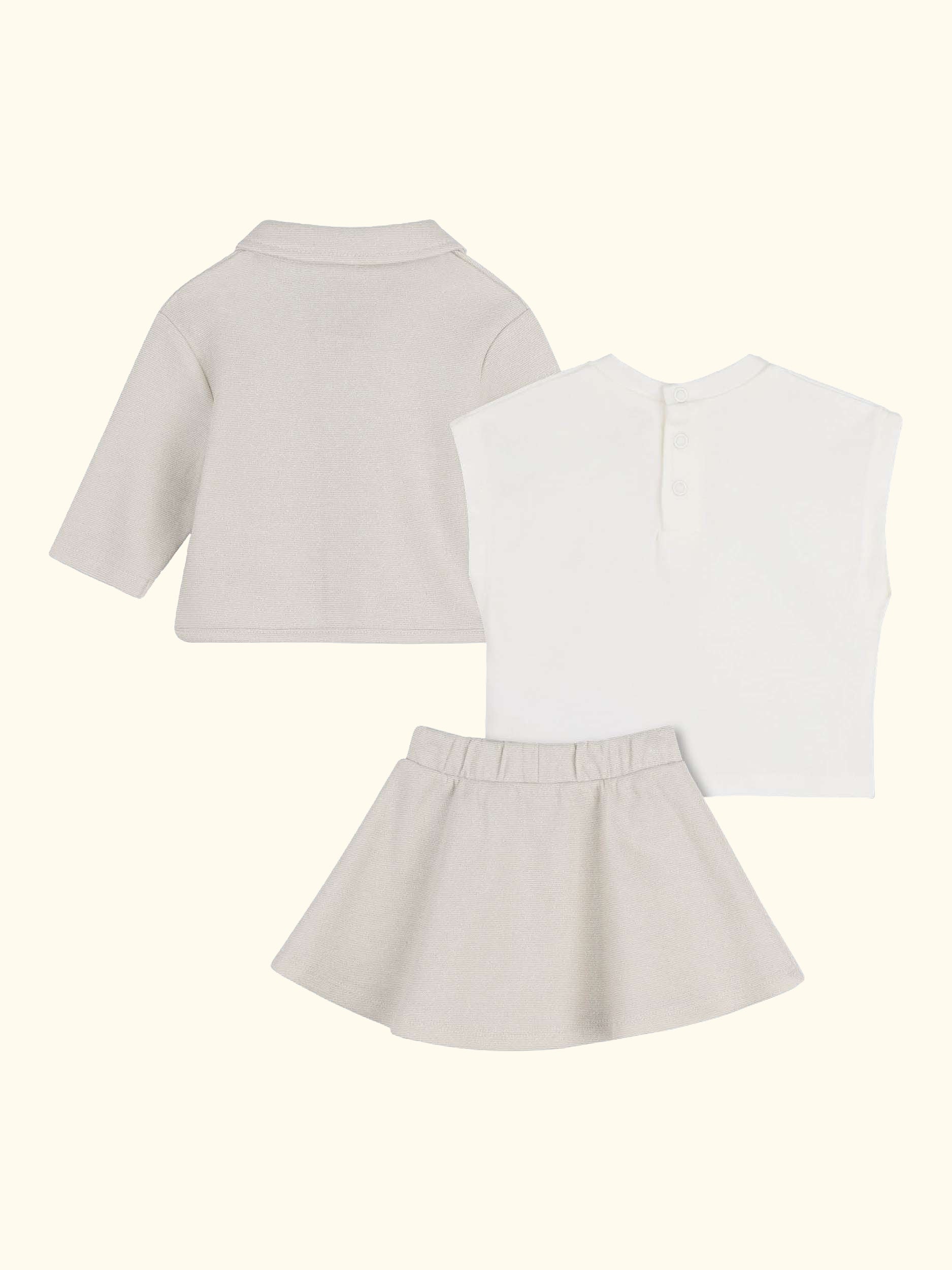 Baby Logo T-Shirt, Skirt & Cardigan Set, String