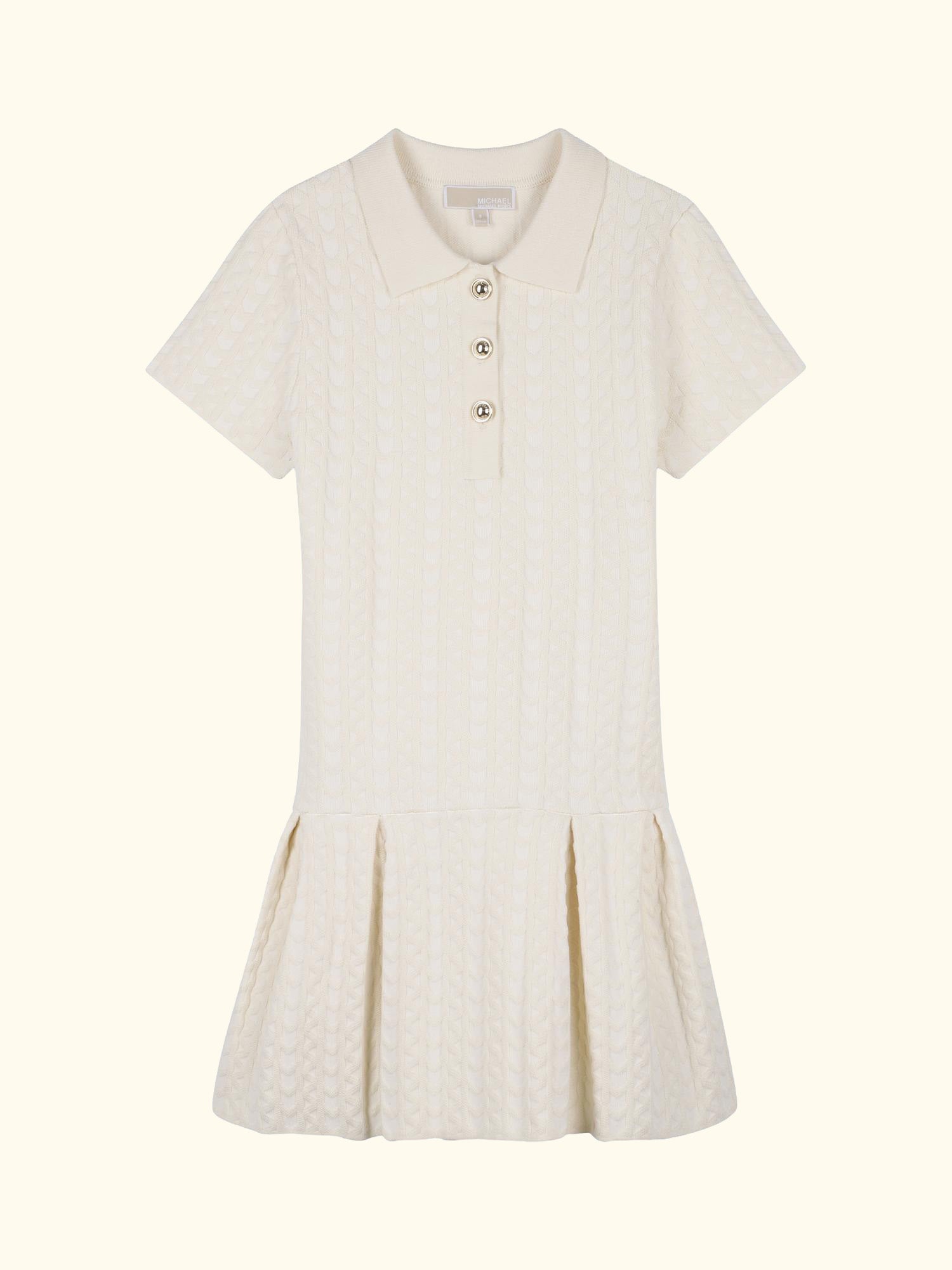 Kids' Short Sleeve Jacquard Polo Dress, Cream