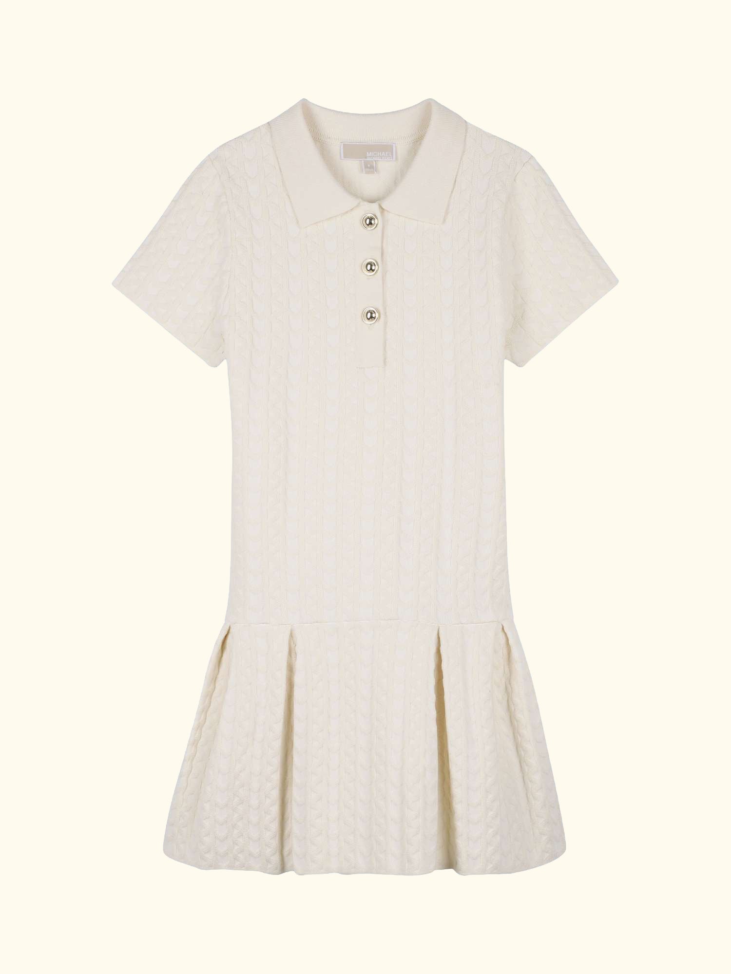 Kids' Short Sleeve Jacquard Polo Dress, Cream