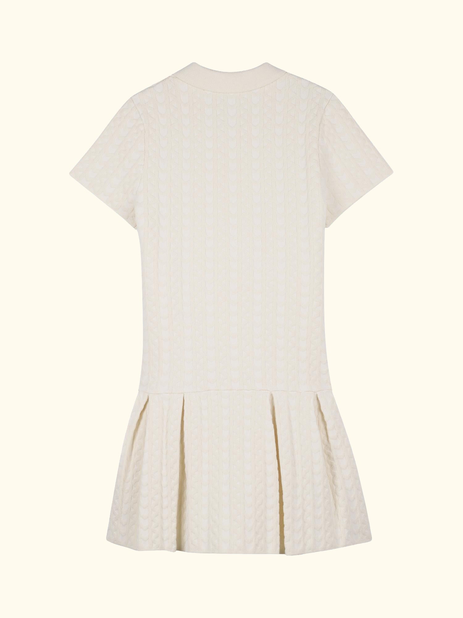 Kids' Short Sleeve Jacquard Polo Dress, Cream
