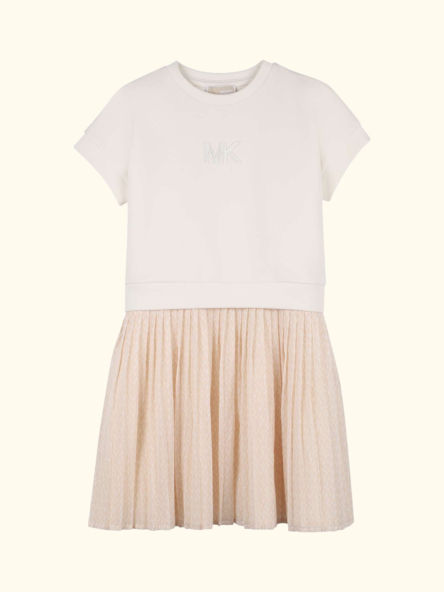 Kids' Short Sleeve Pleated Dress, Cream