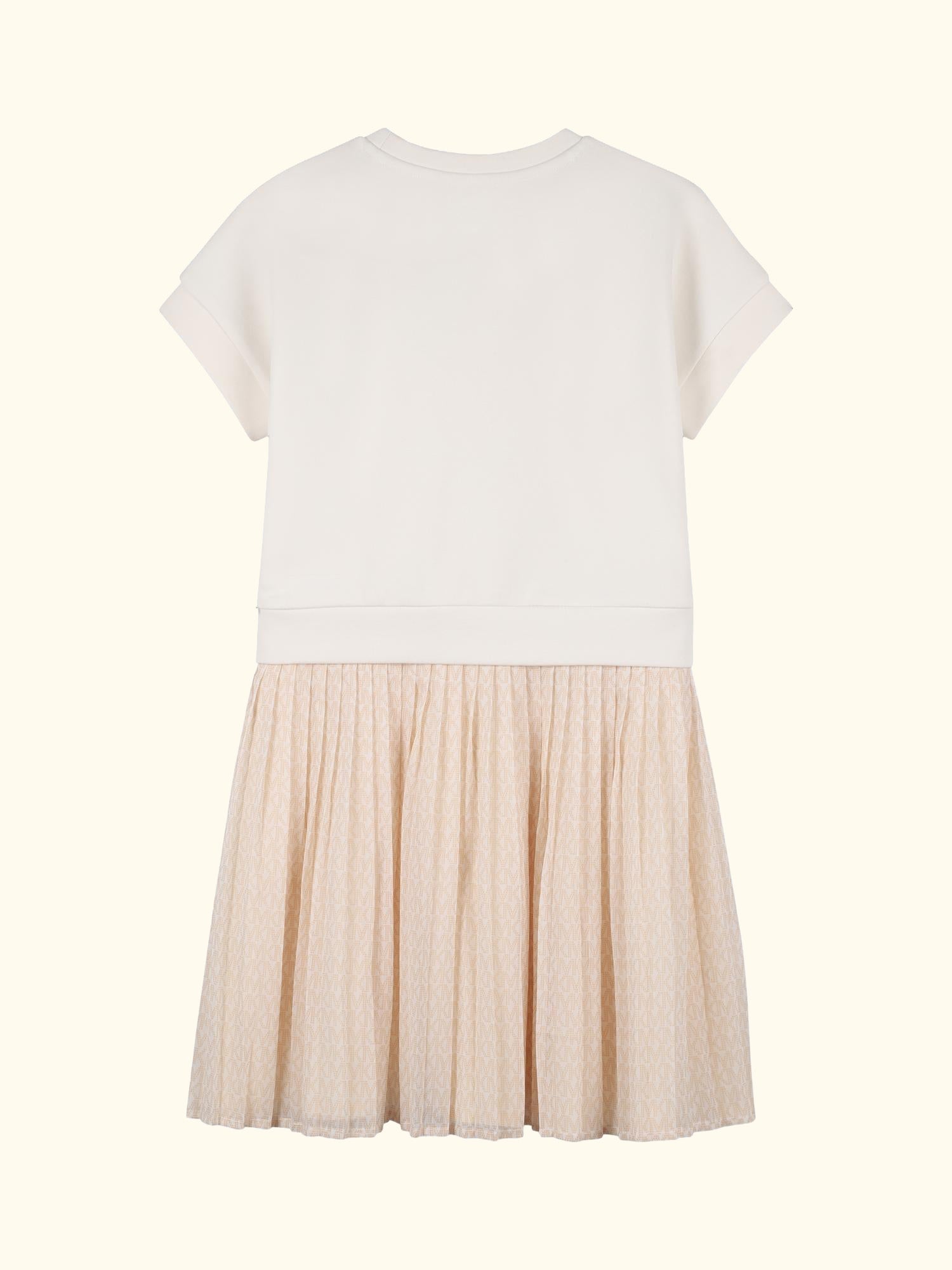 Kids' Short Sleeve Pleated Dress, Cream
