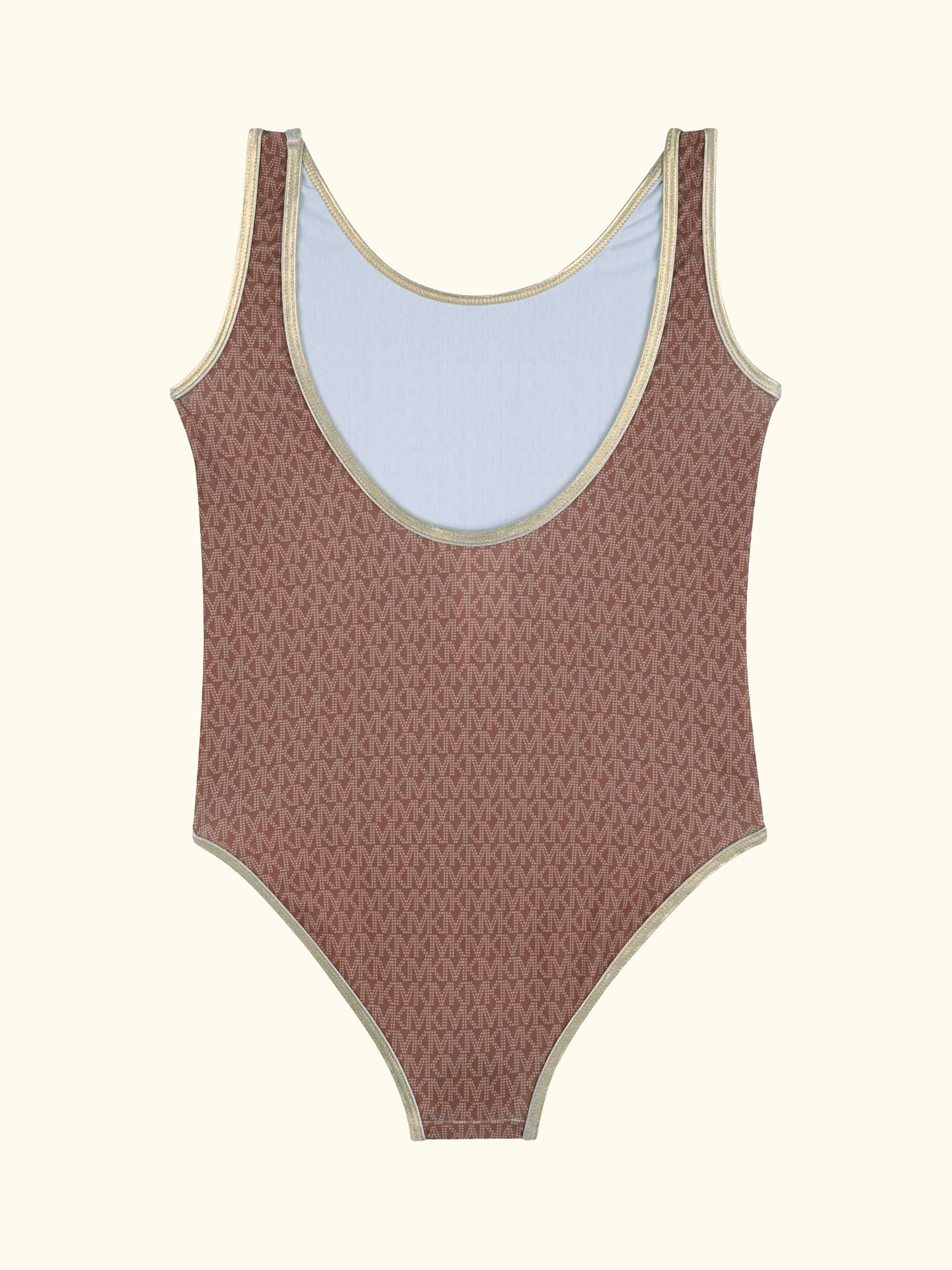 Kids' Metallic Logo Swimming Costume, Dark Chocolate