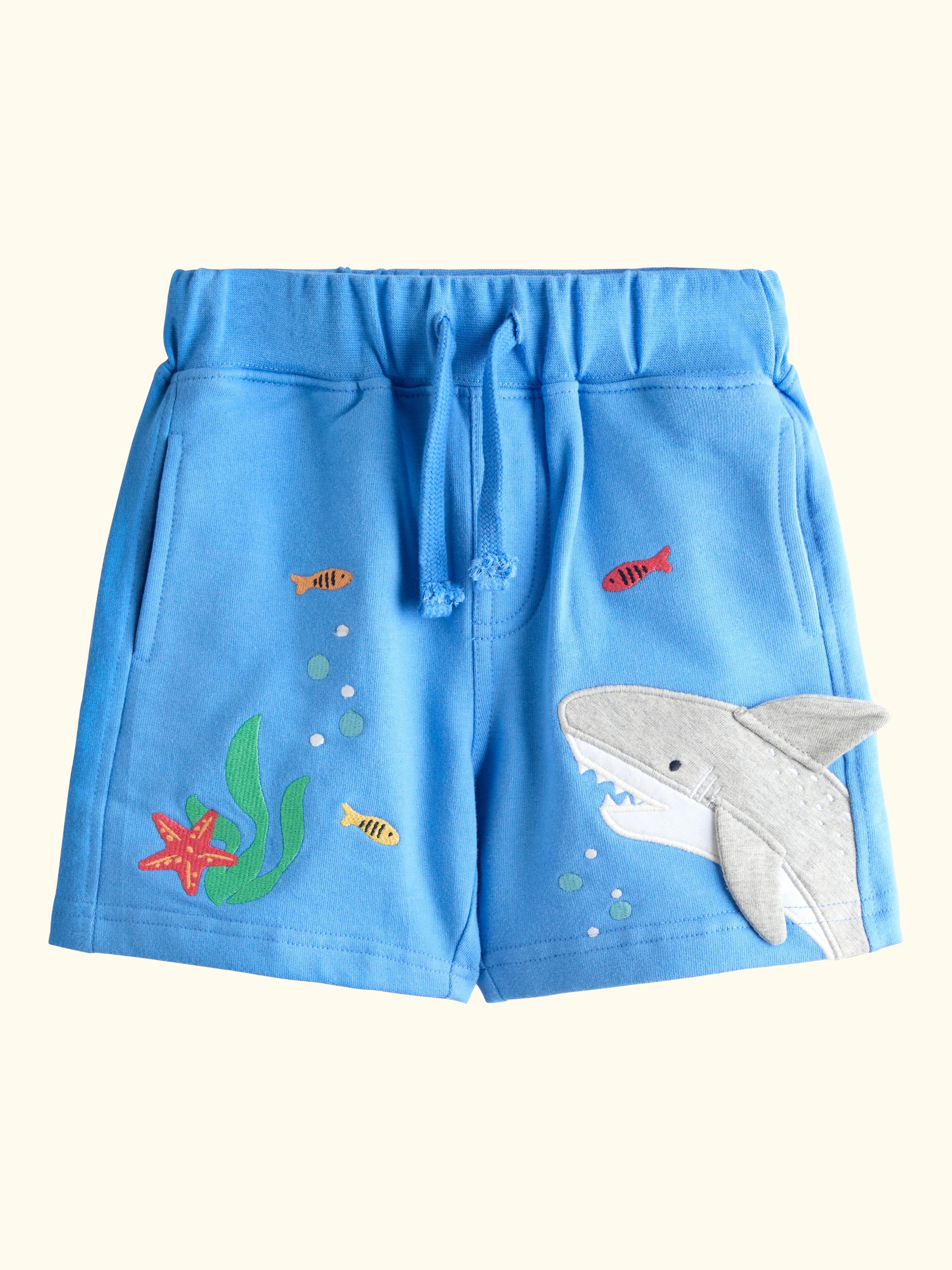 Kids' Appliqué & Plain Shorts, Pack of 2, Mid Blue