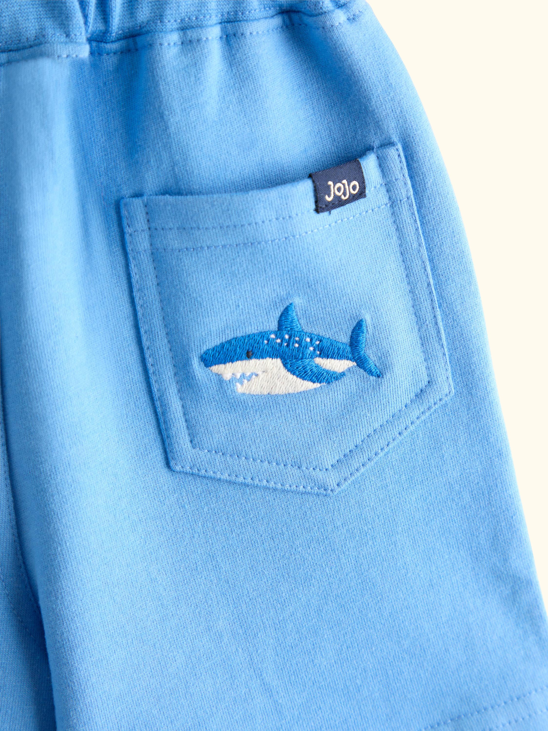 Kids' Appliqué & Plain Shorts, Pack of 2, Mid Blue