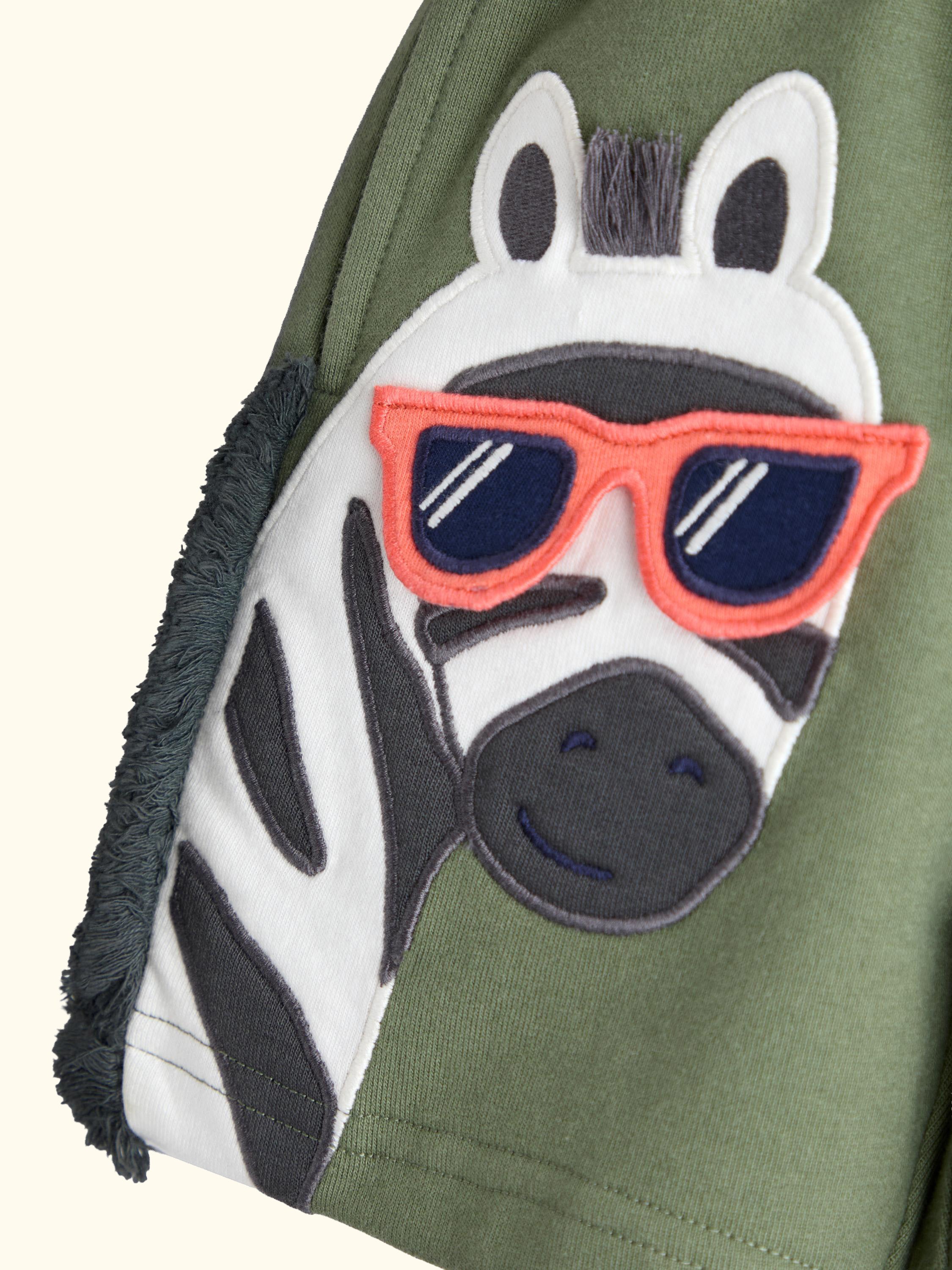 Kids' Zebra Applique & Plain Shorts, Pack of 2, Khaki Green