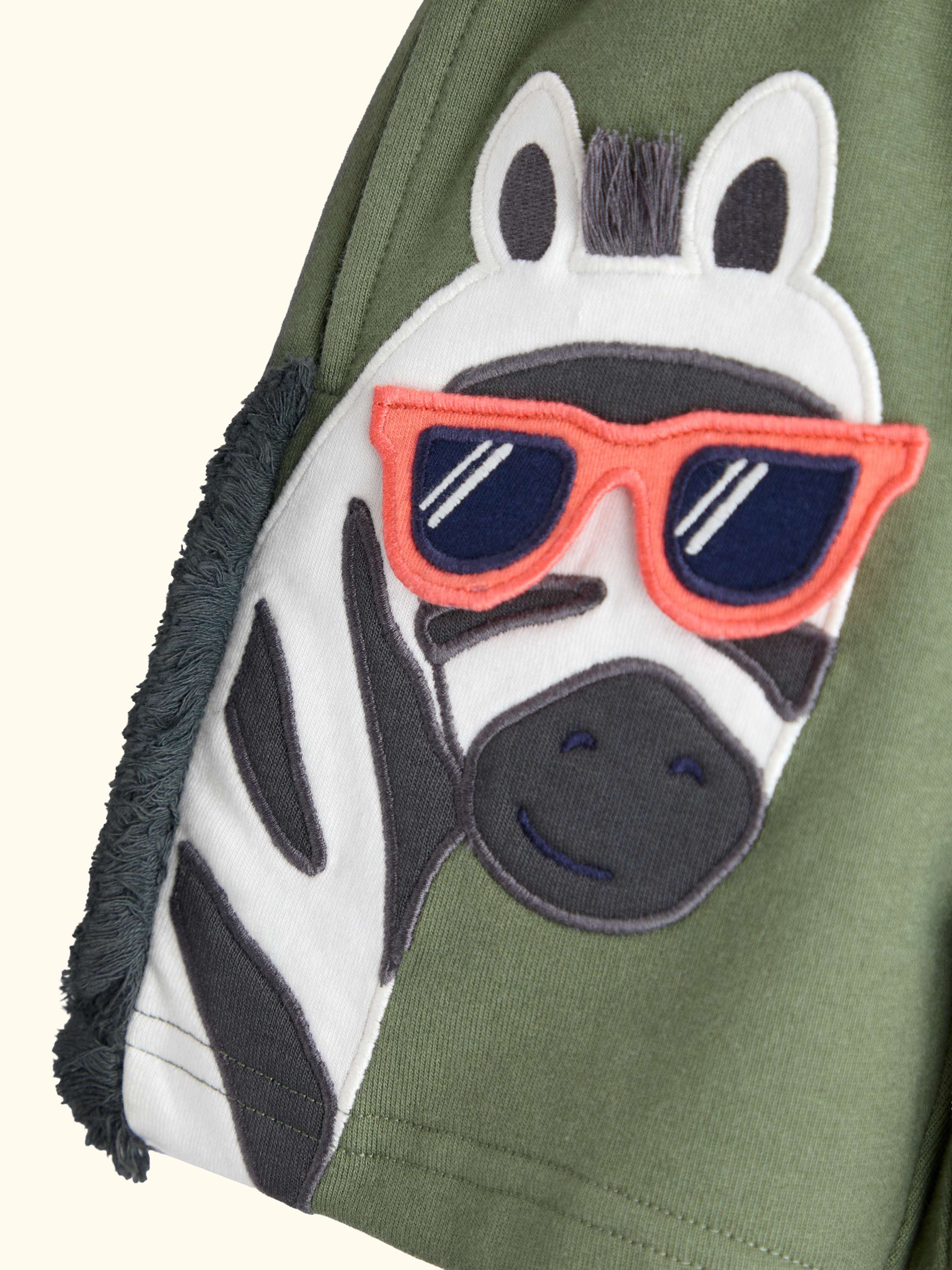Kids' Zebra Applique & Plain Shorts, Pack of 2, Khaki Green