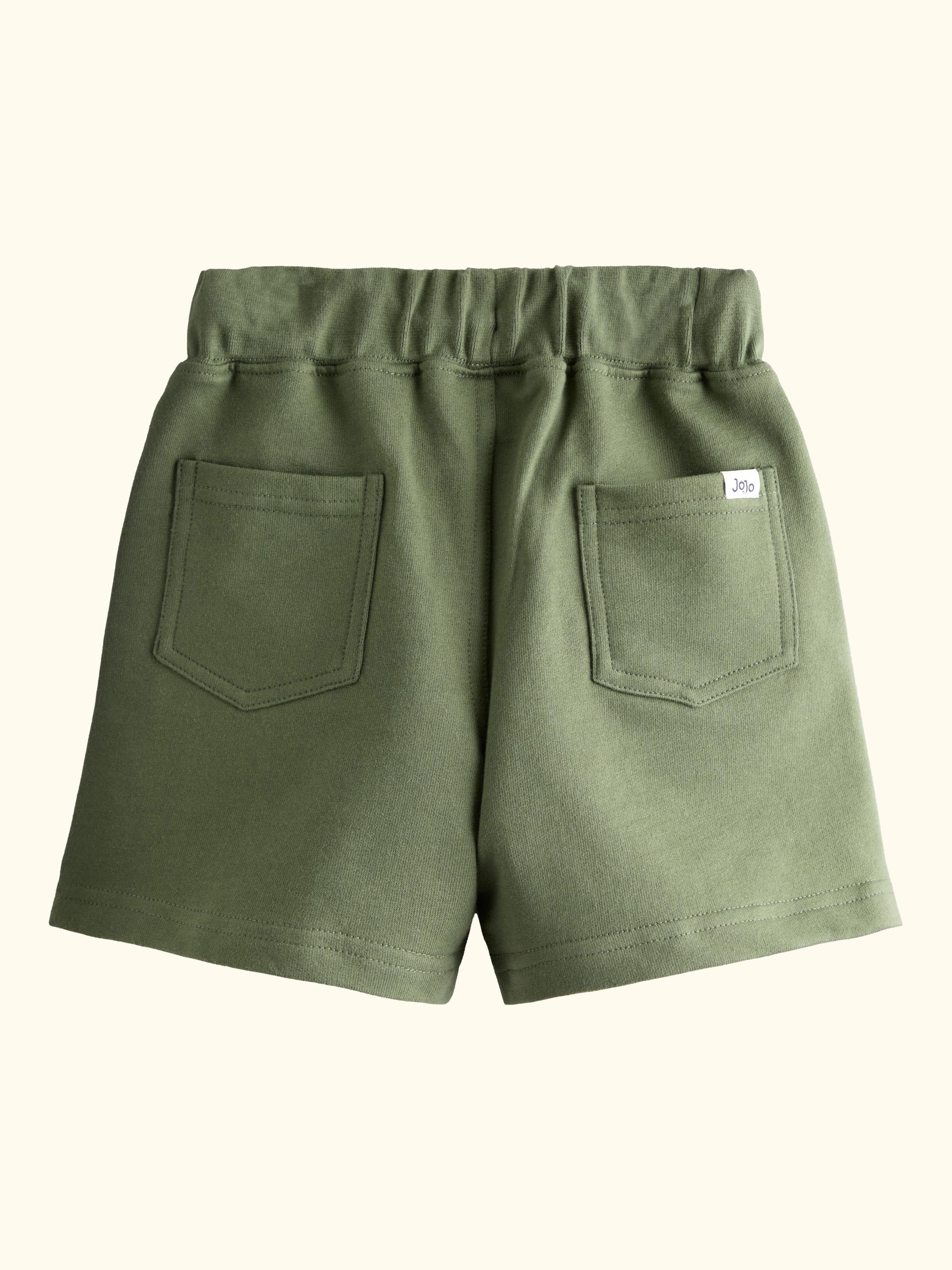 Kids' Zebra Applique & Plain Shorts, Pack of 2, Khaki Green