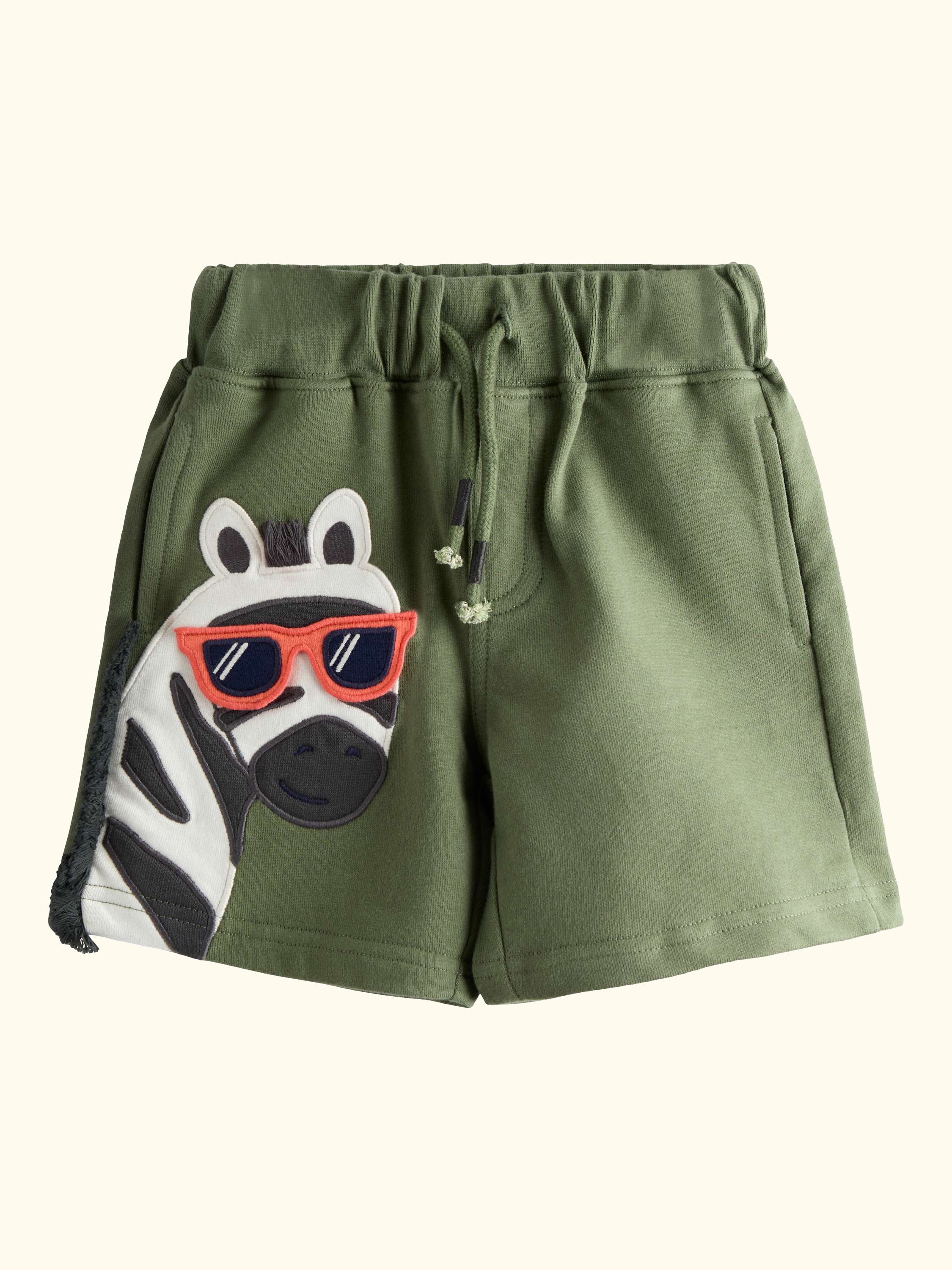 Kids' Zebra Applique & Plain Shorts, Pack of 2, Khaki Green