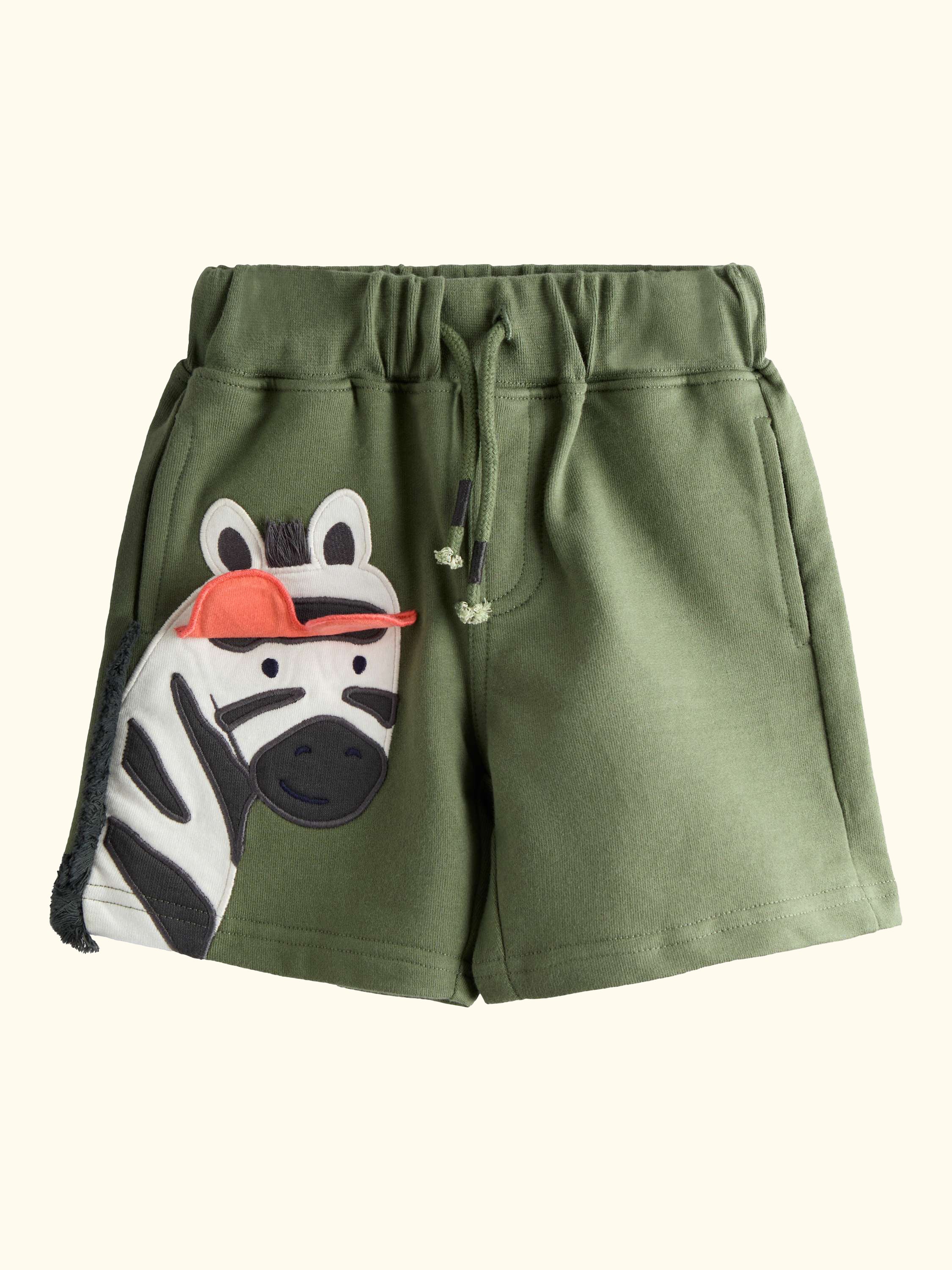 Kids' Zebra Applique & Plain Shorts, Pack of 2, Khaki Green