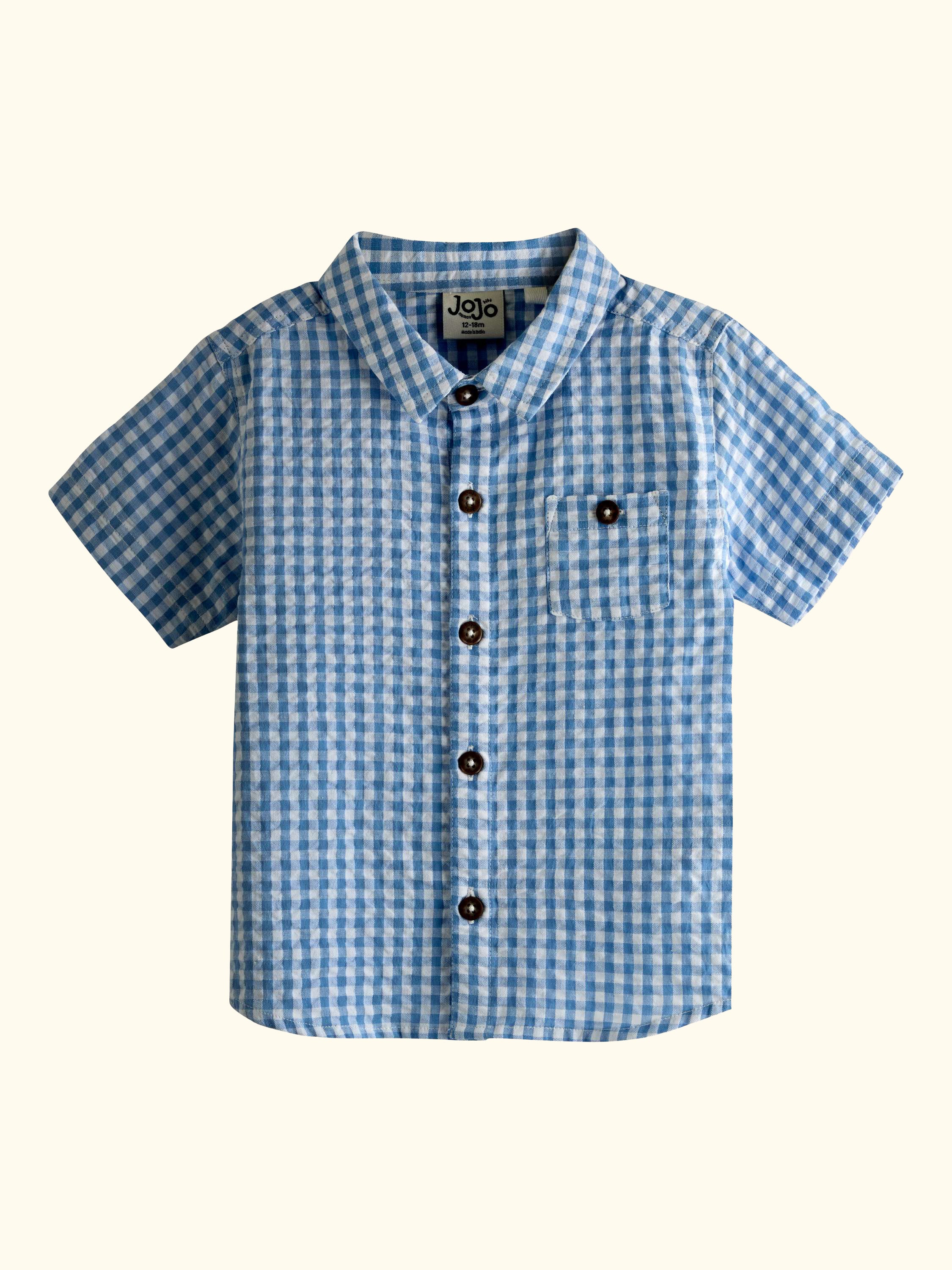 Kids' Gingham Short Sleeve Shirt, Light Blue