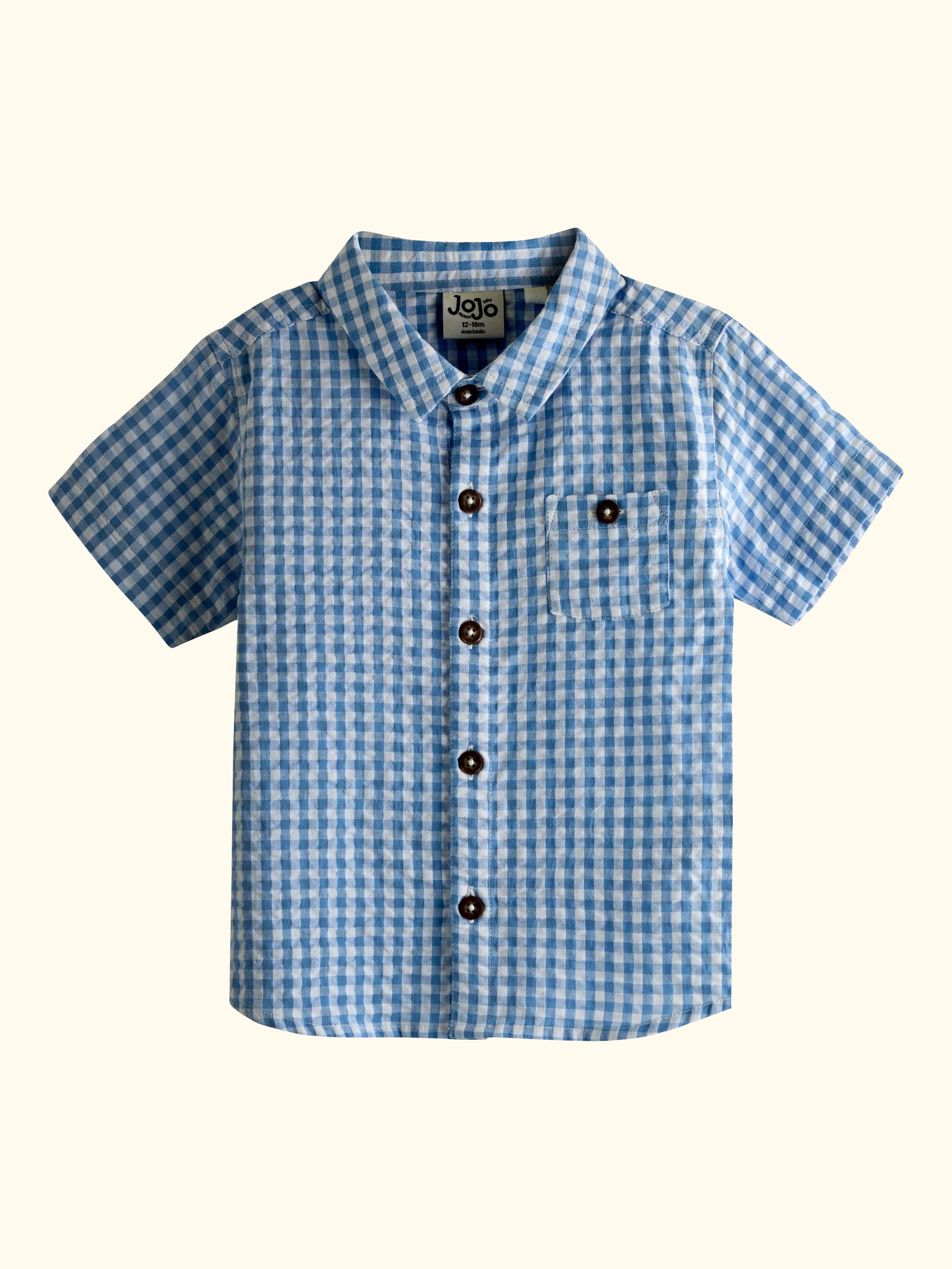 Kids' Gingham Short Sleeve Shirt, Light Blue