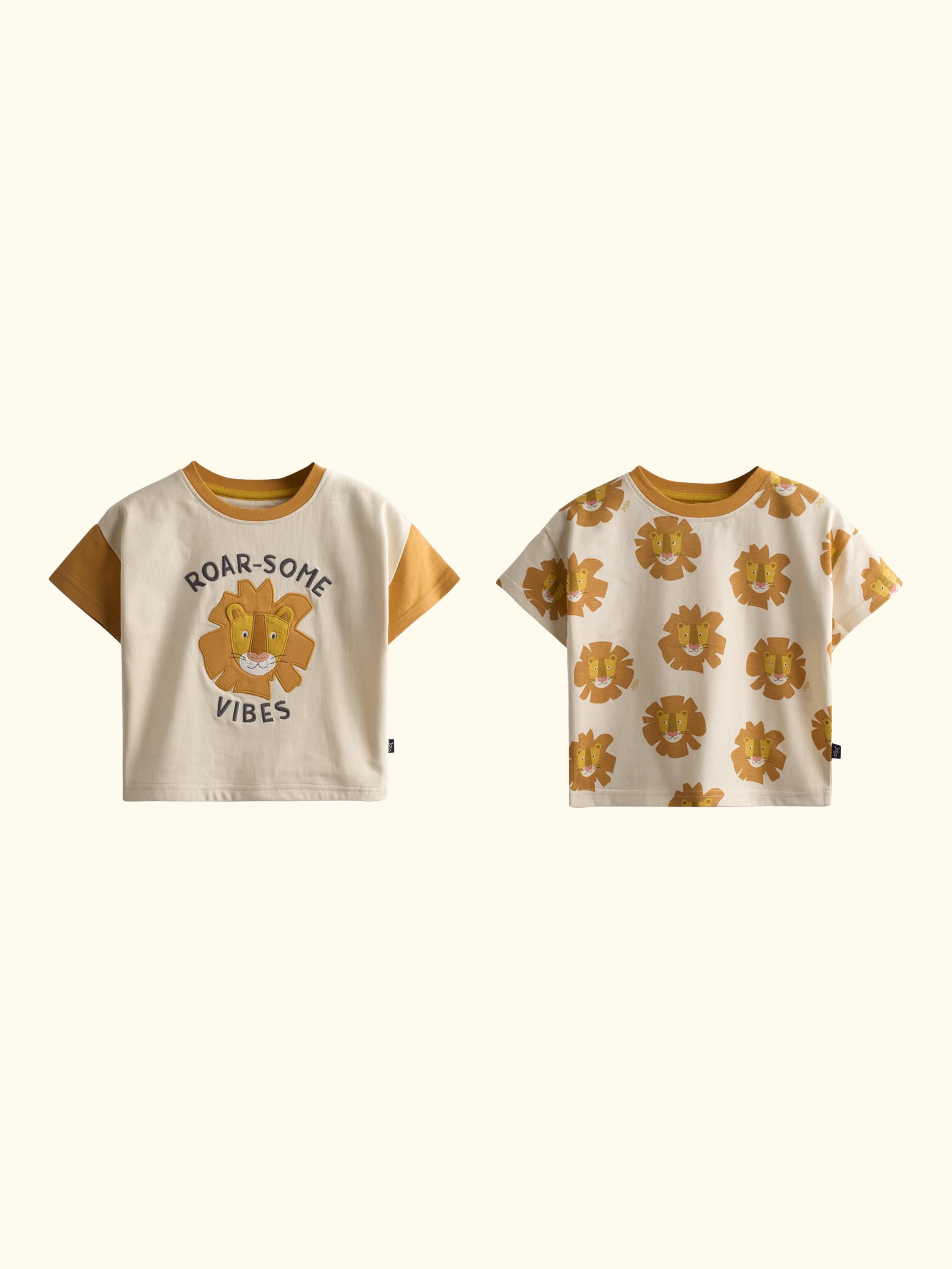 Kids' Roarsome Lion Appliqué T-Shirt, Pack of 2, Mid Orange