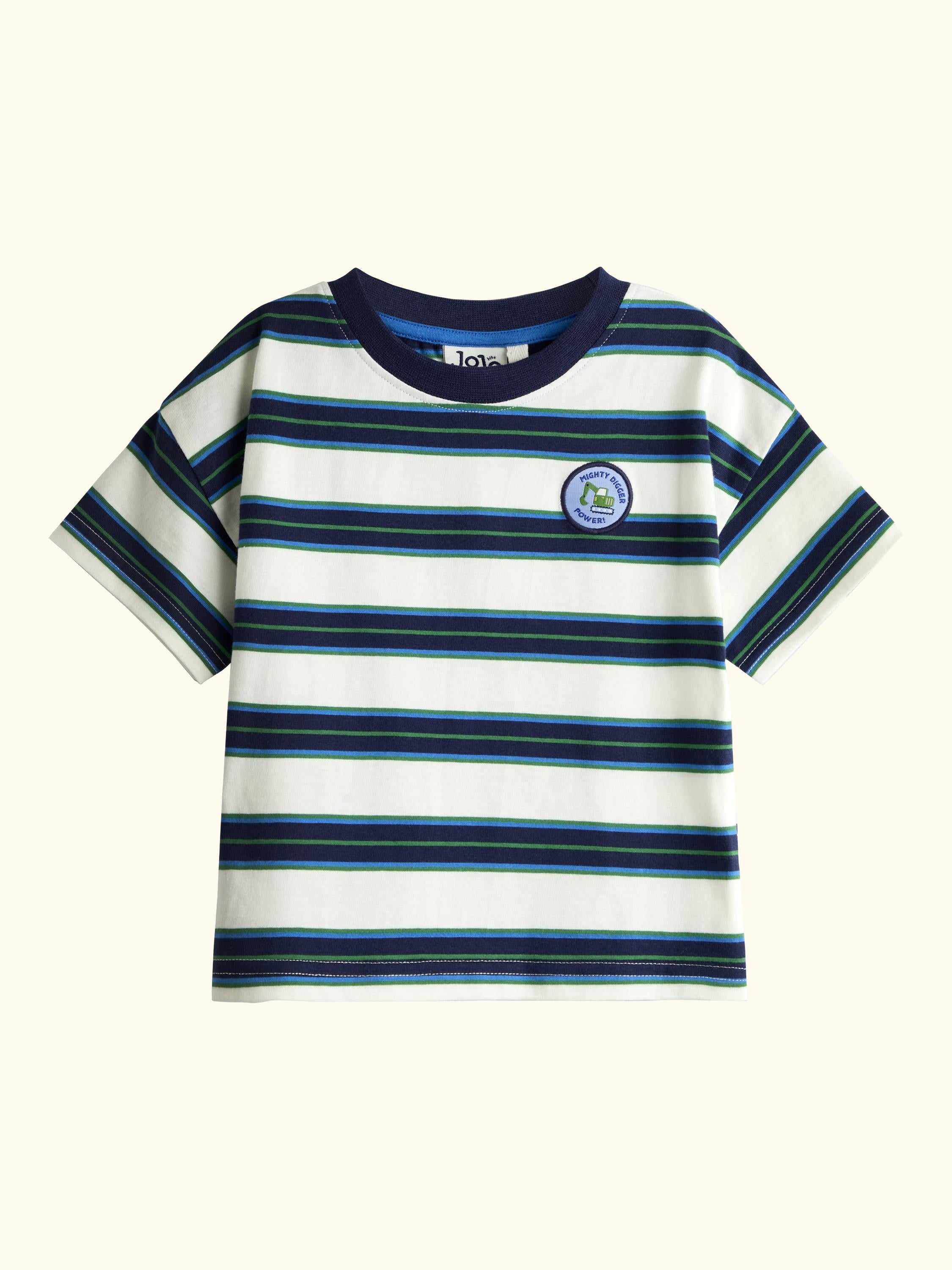 Kids' Digger Applique Striped T-Shirt, Cobalt Blue
