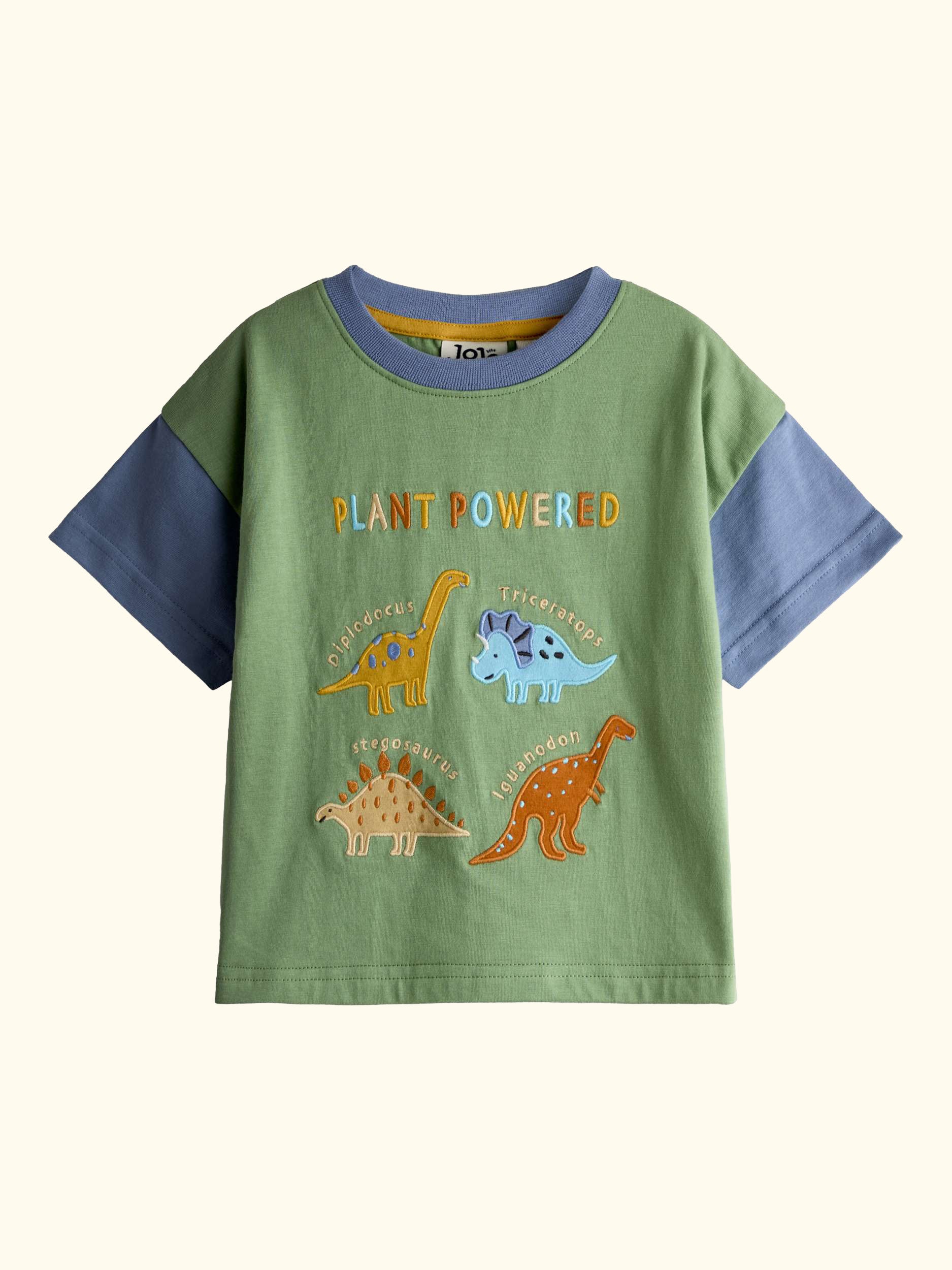 Kids' Plant Powered Dino Appliqué T-Shirt, Khaki Green