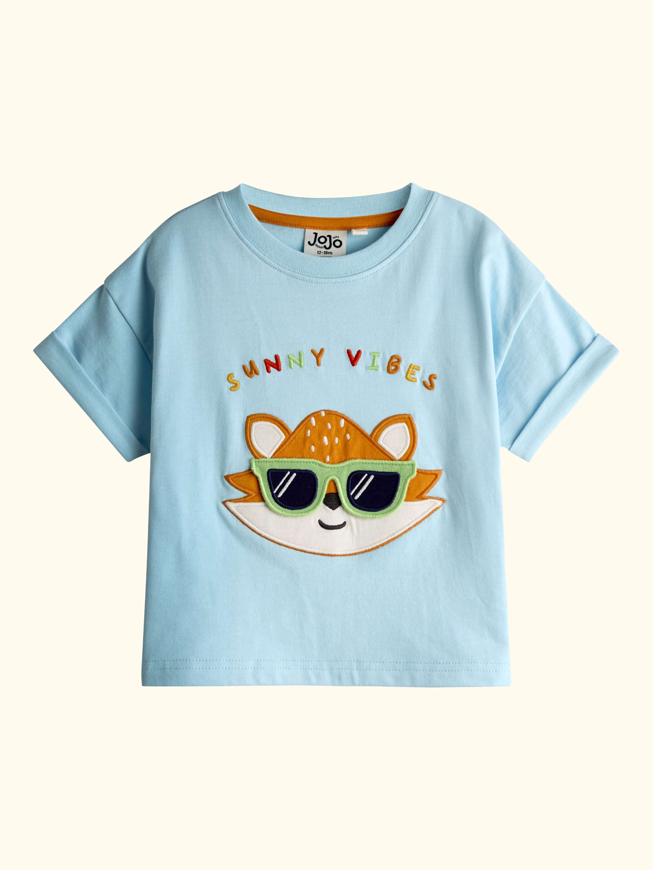 Baby Fox Applique T-Shirt, Teal Blue