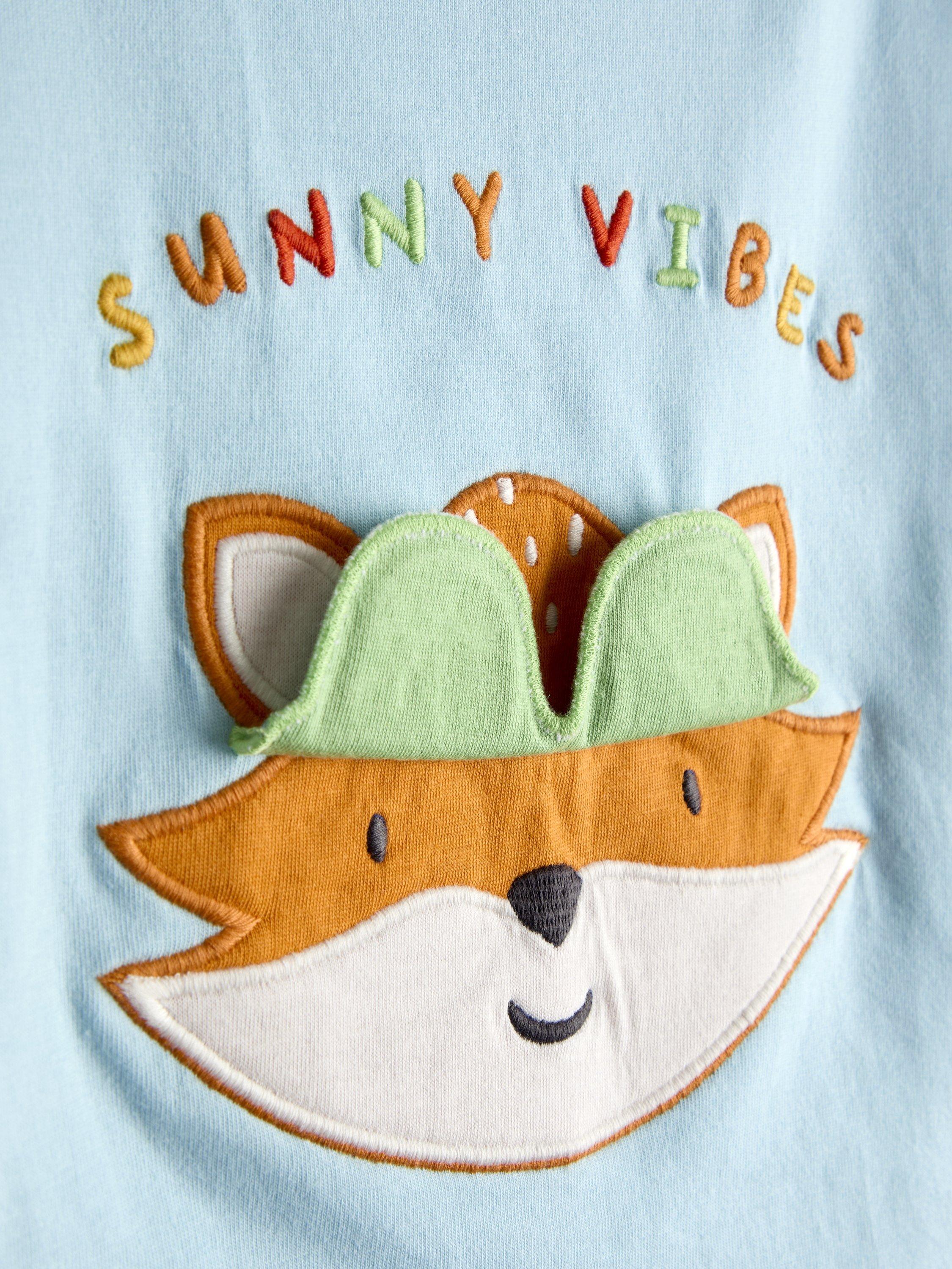 Baby Fox Applique T-Shirt, Teal Blue