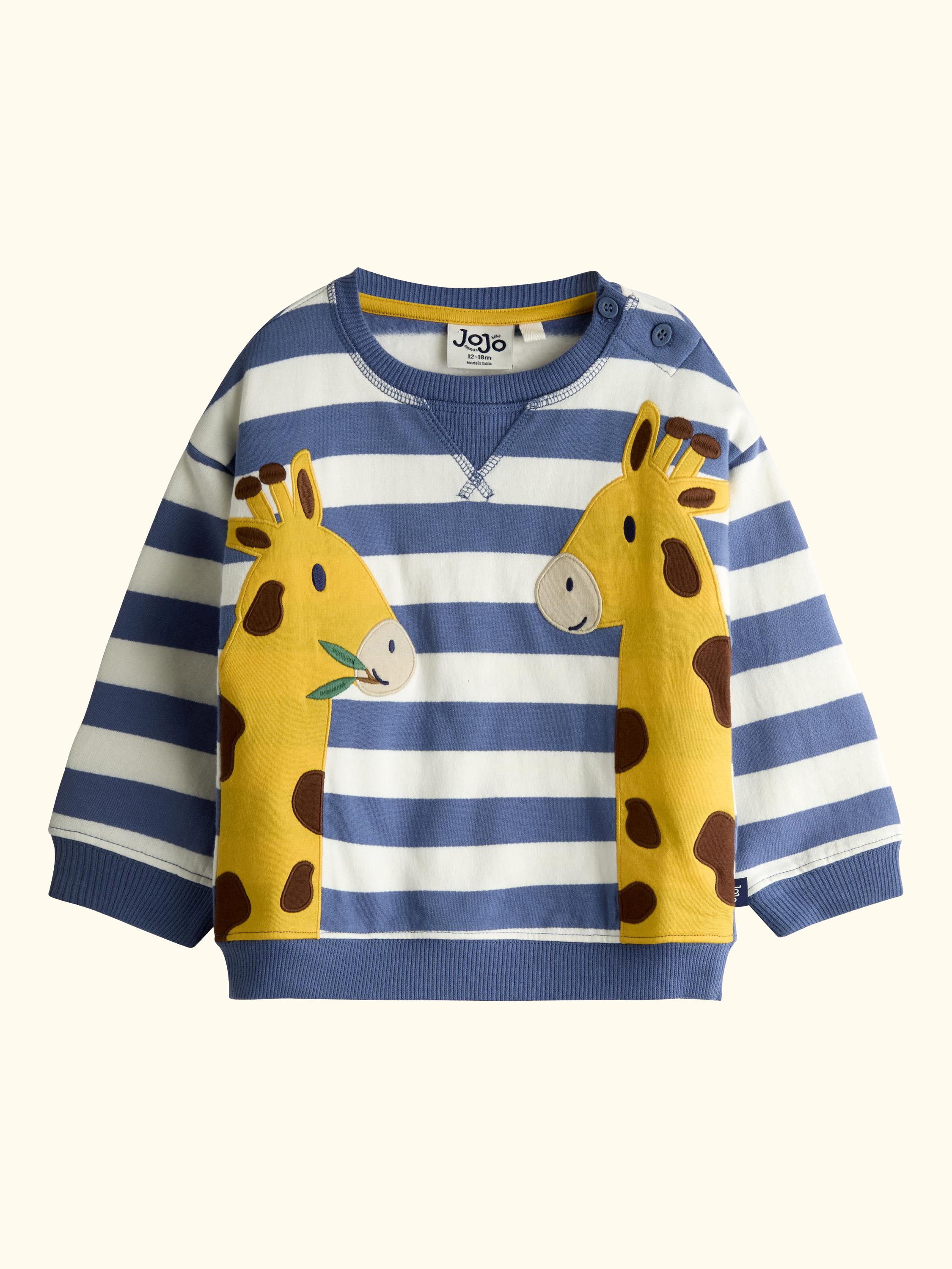 Kids' Giraffe Appliqué Drop Shoulder Sweatshirt, Indigo