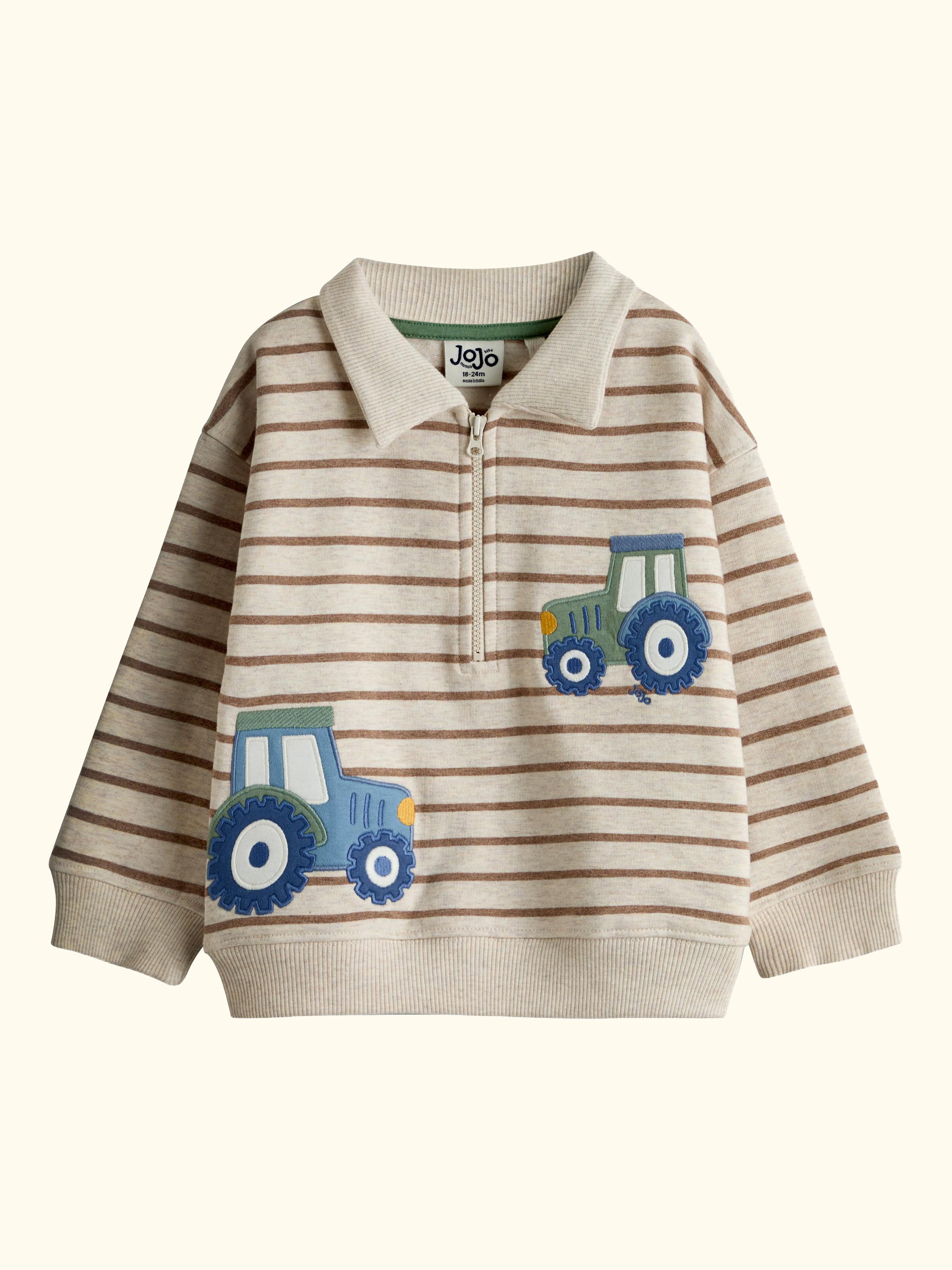 Kids' Half Zip Tractor Sweatshirt, Natural Marl