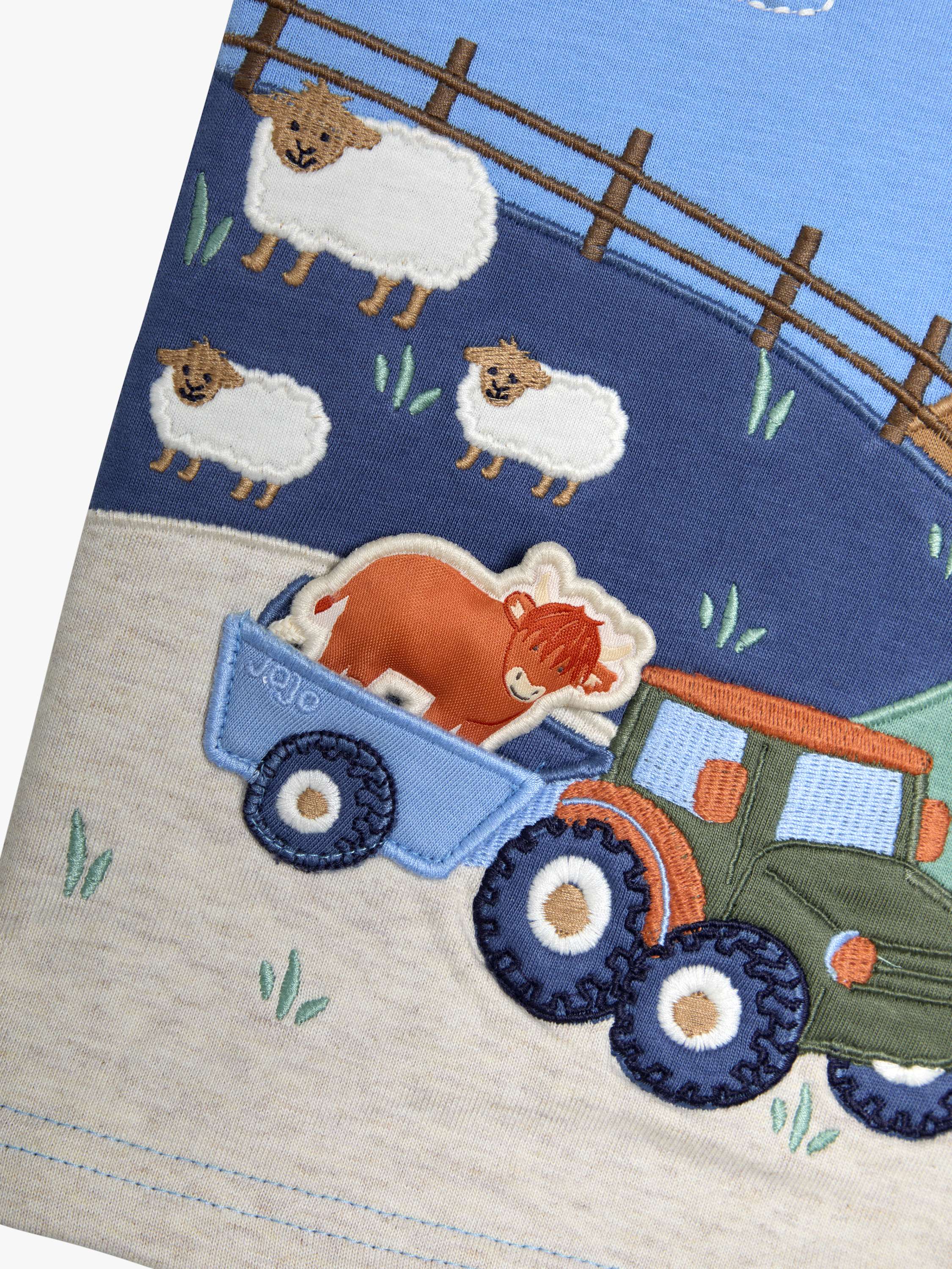 Kids' Farm Scene Interactive Appliqué T-Shirt, Light Blue Marl