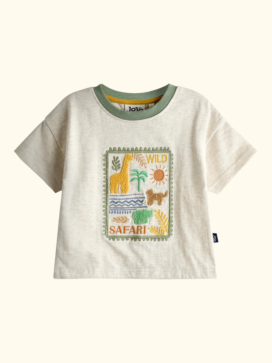 Kids' Safari Stamp Embroidered T-Shirt, Natural Marl