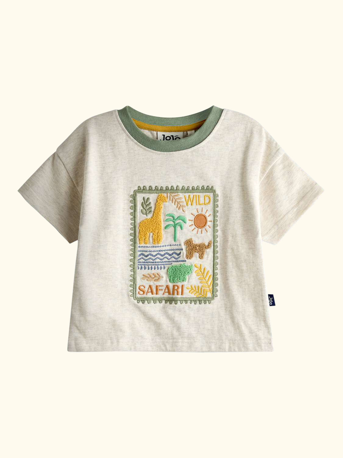 Kids' Safari Stamp Embroidered T-Shirt, Natural Marl