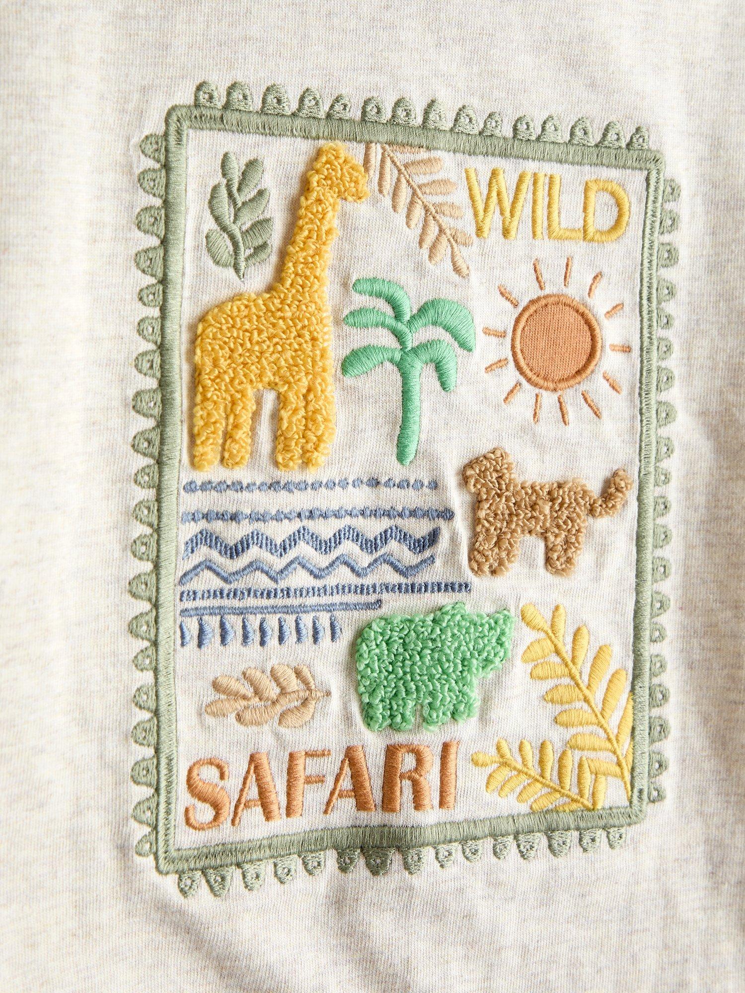 Kids' Safari Stamp Embroidered T-Shirt, Natural Marl