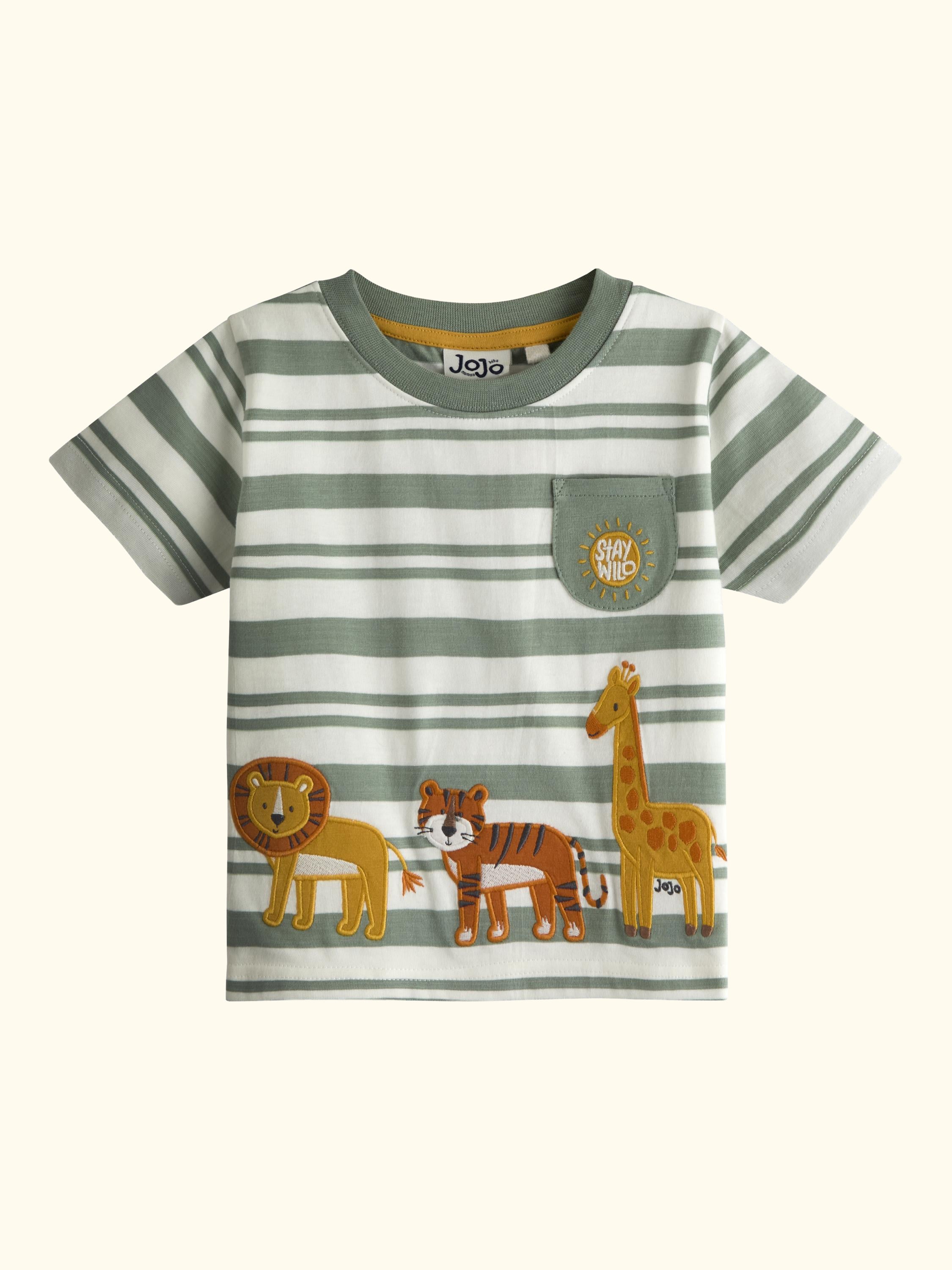 Kids' Stay Wild Embroidered T-Shirt, Khaki Green