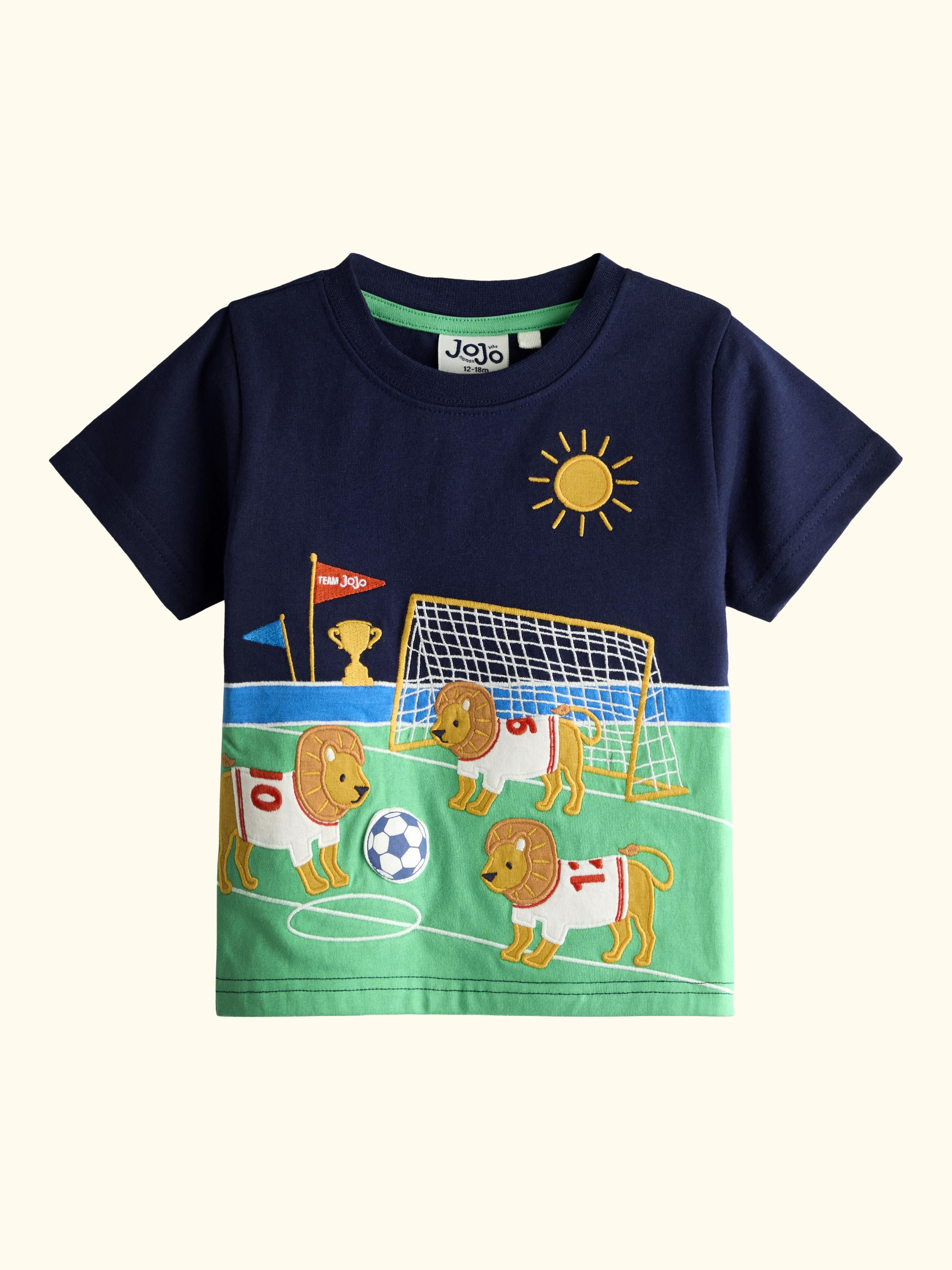 Kids' Short Sleeve Three Lions T-Shirt, Navy Blue
