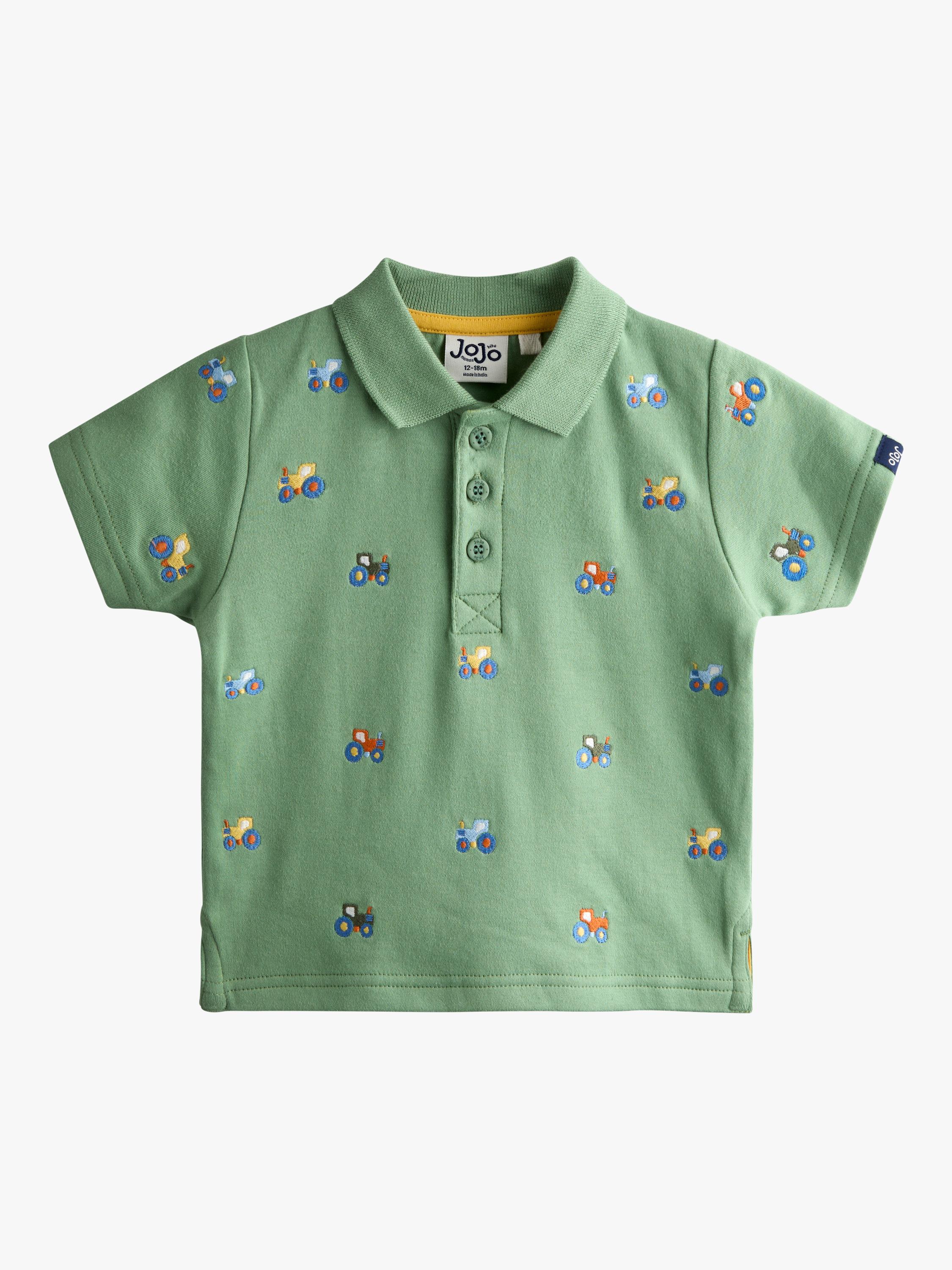 Kids' Short Sleeve Tractor Embroidered T-Shirt, Sage Green
