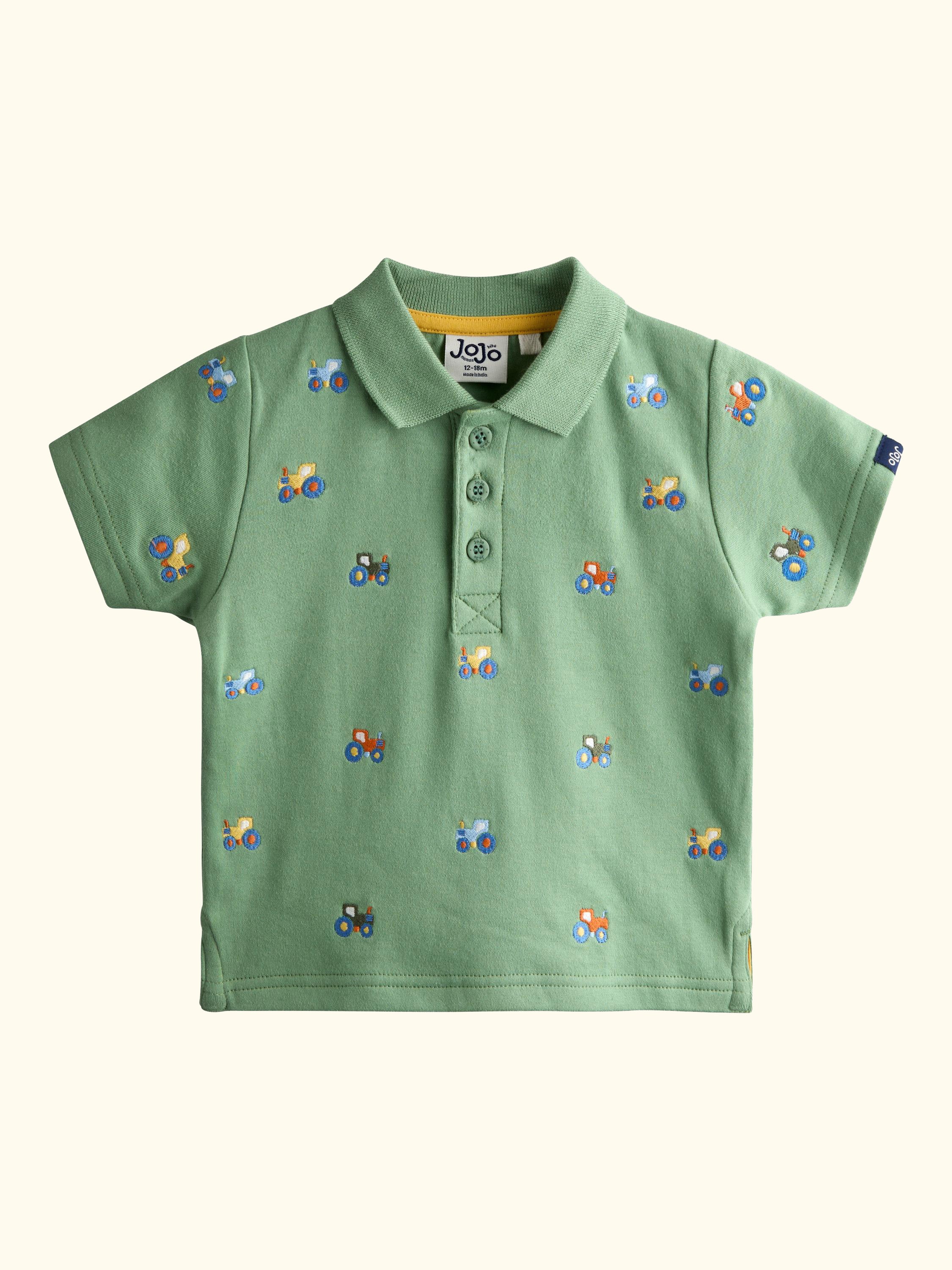 Kids' Short Sleeve Tractor Embroidered T-Shirt, Sage Green