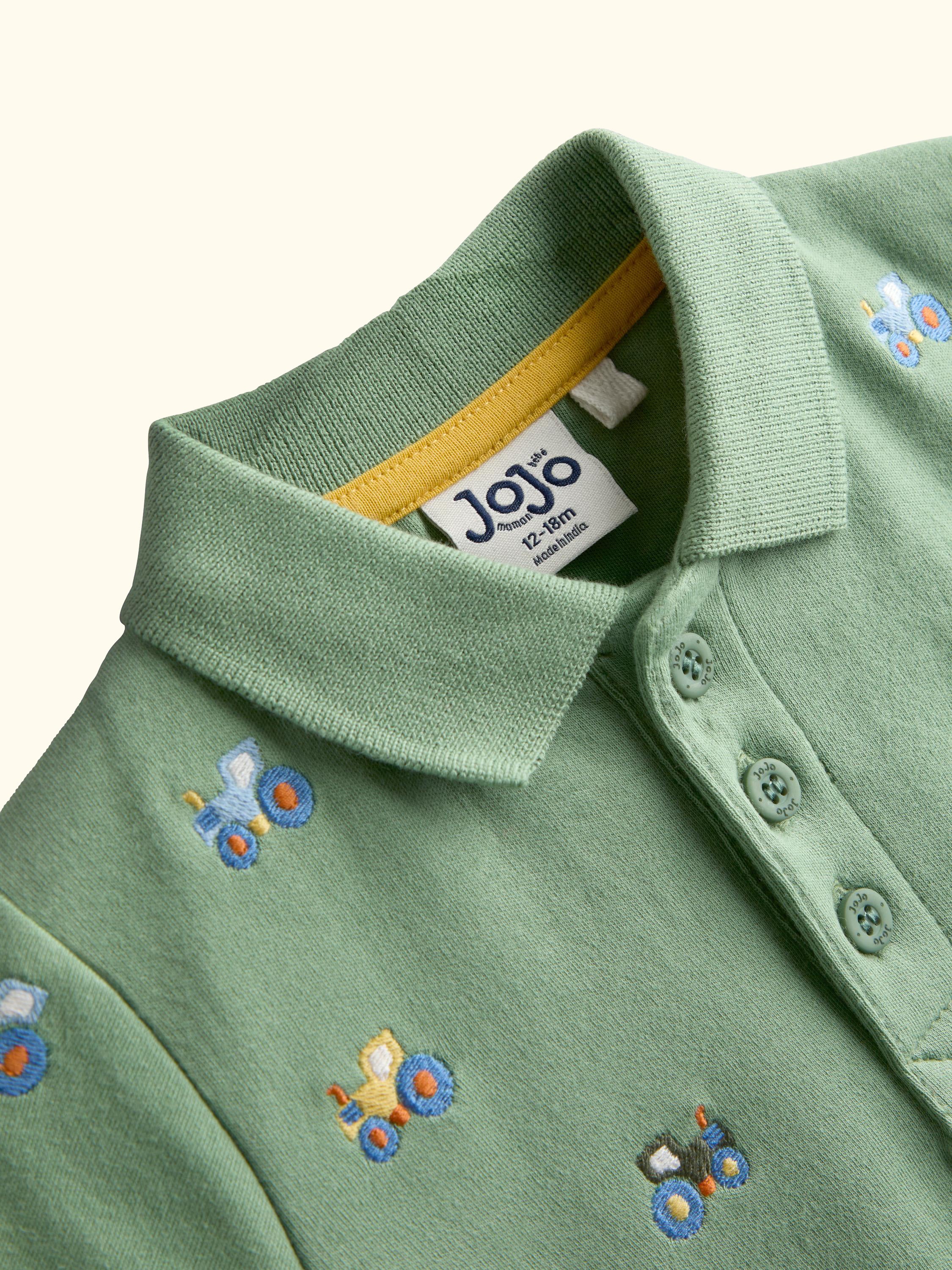 Kids' Short Sleeve Tractor Embroidered T-Shirt, Sage Green