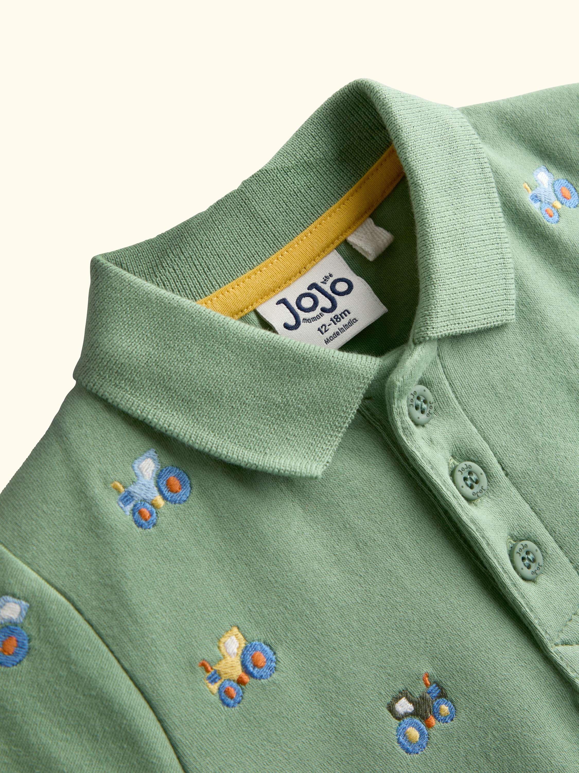 Kids' Short Sleeve Tractor Embroidered T-Shirt, Sage Green