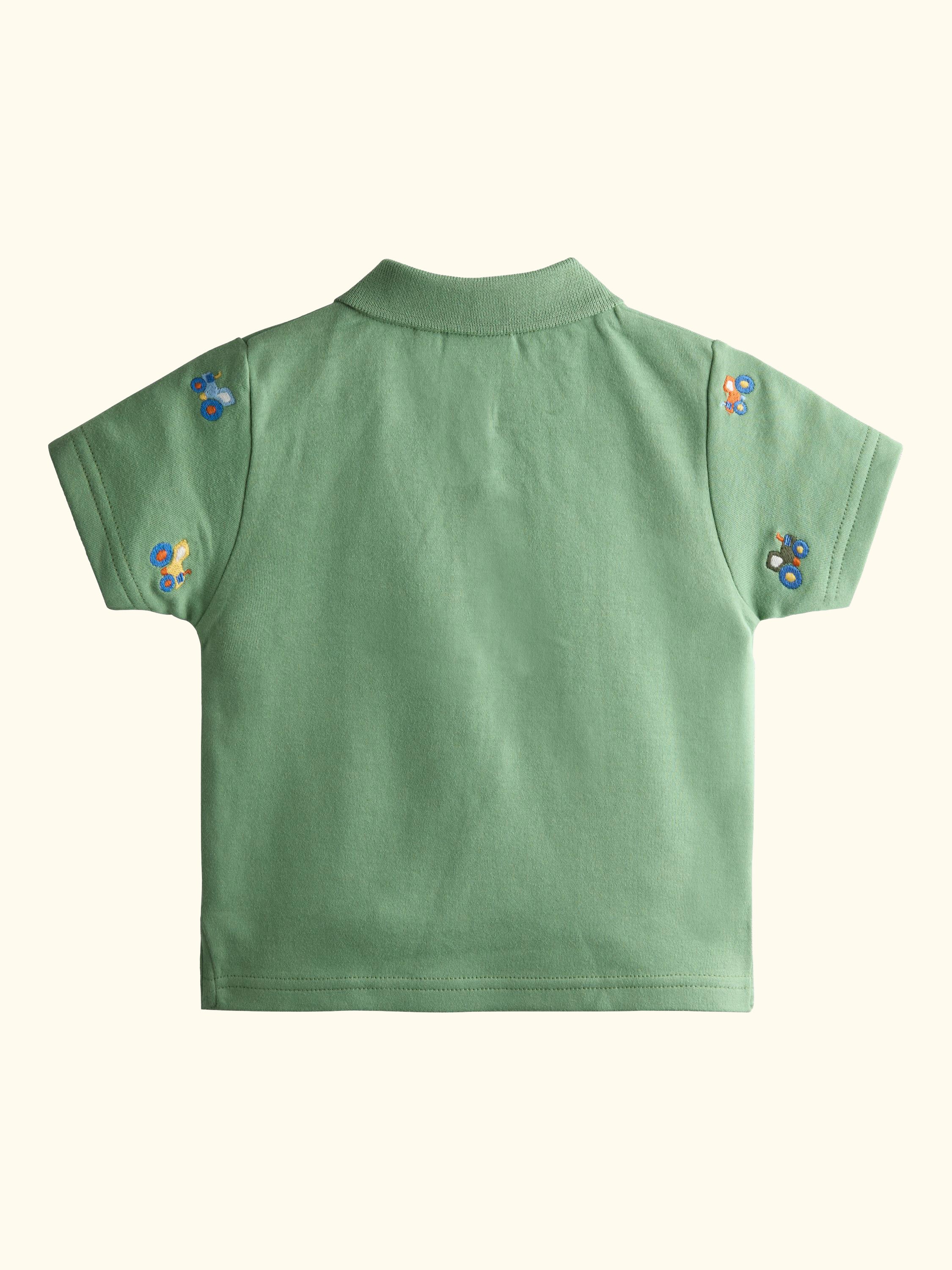 Kids' Short Sleeve Tractor Embroidered T-Shirt, Sage Green