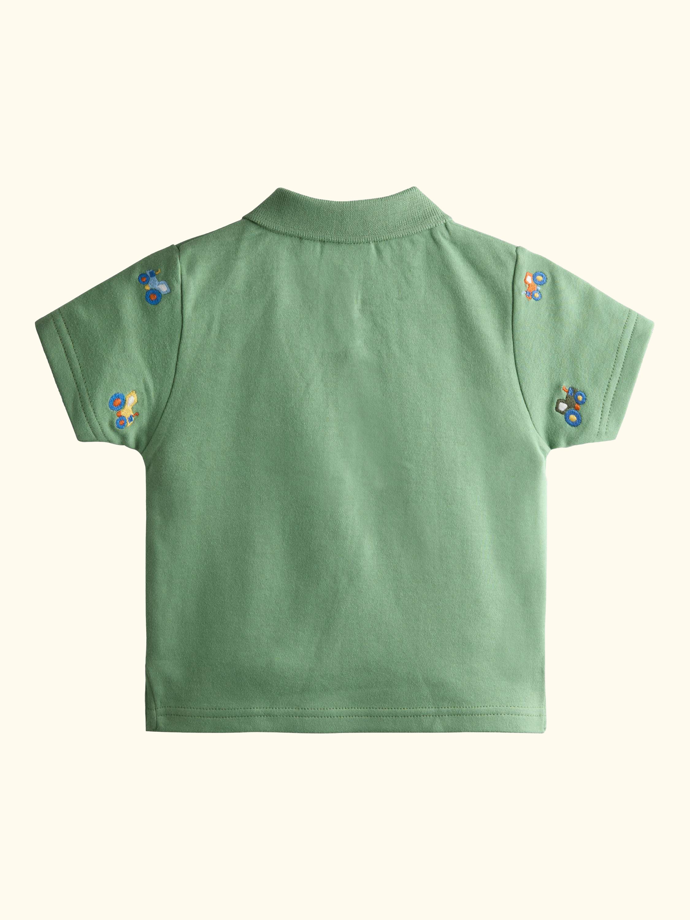 Kids' Short Sleeve Tractor Embroidered T-Shirt, Sage Green