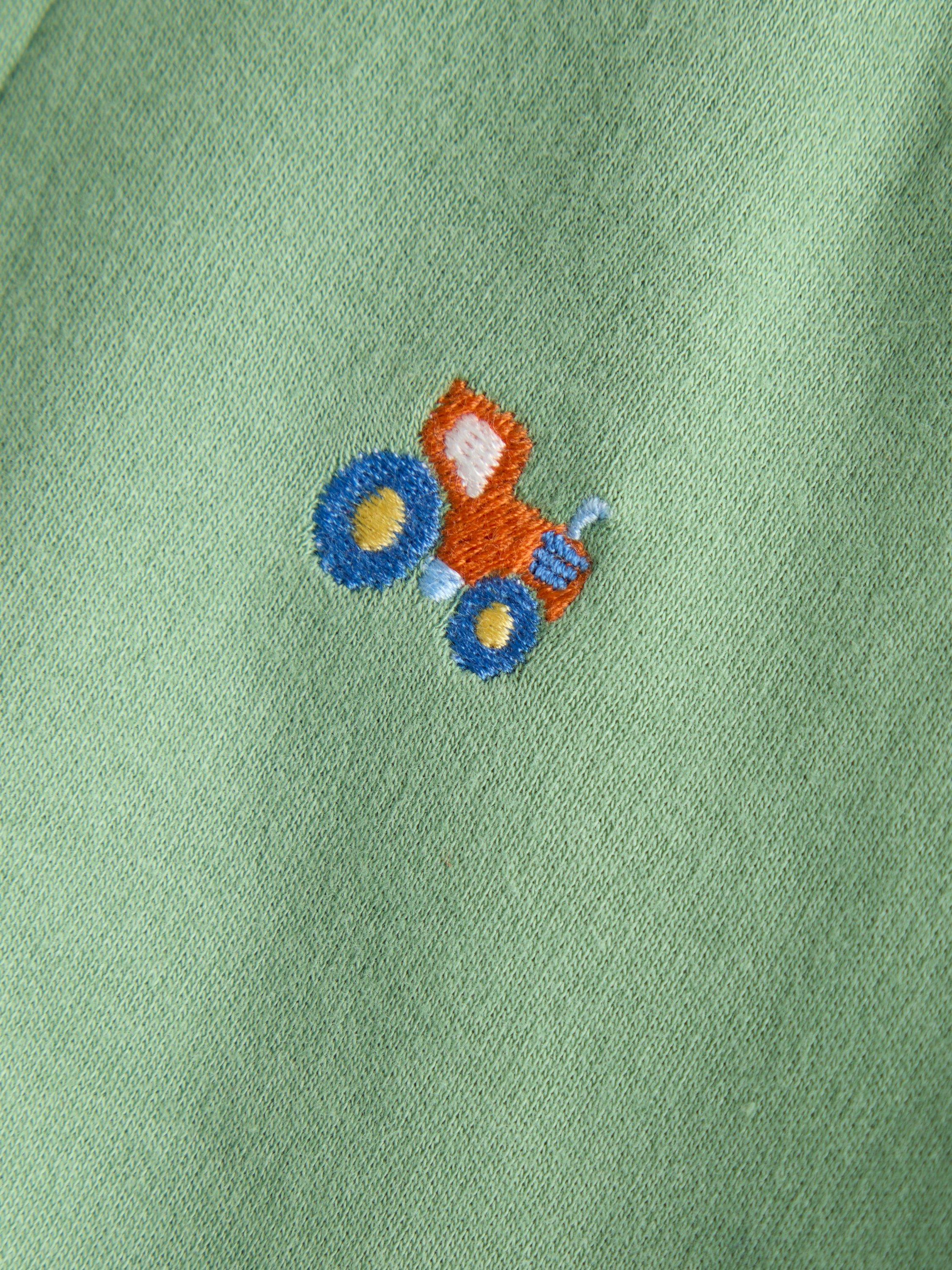 Kids' Short Sleeve Tractor Embroidered T-Shirt, Sage Green