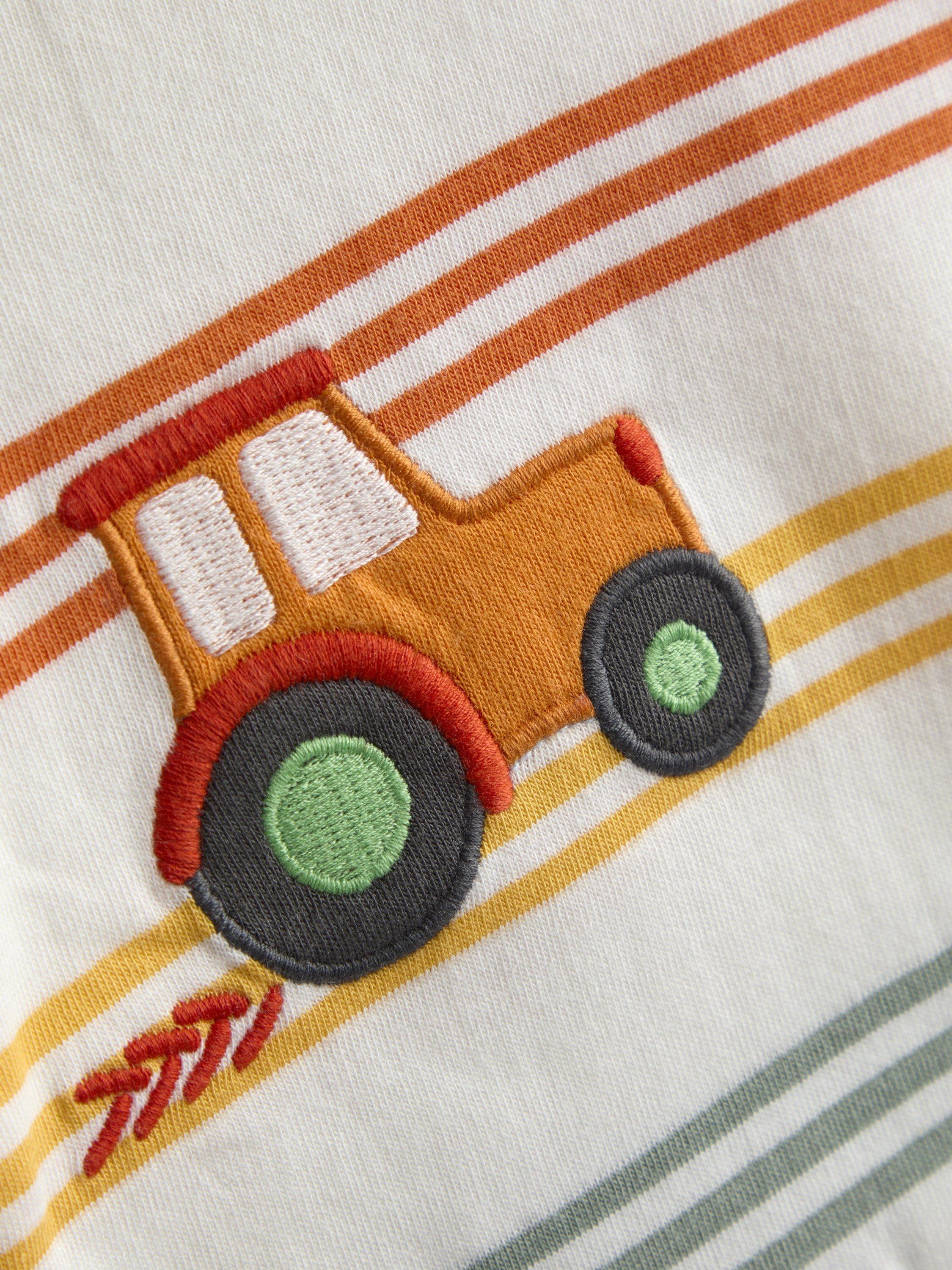 Kids' Tractor Stripe Appliqué T-Shirt, Cream