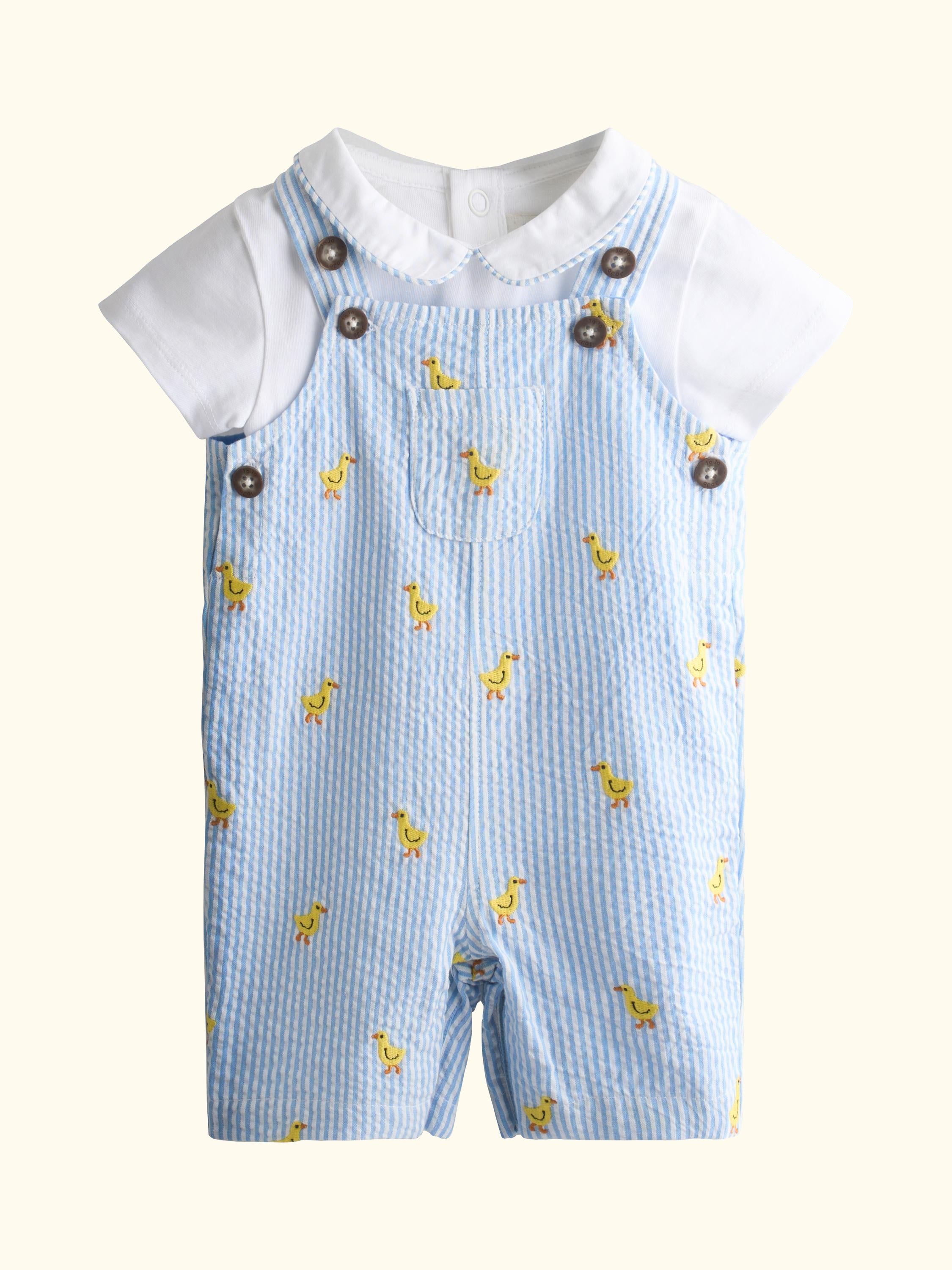 Baby Embroidered Dungarees and Bodysuit Set, Light Blue
