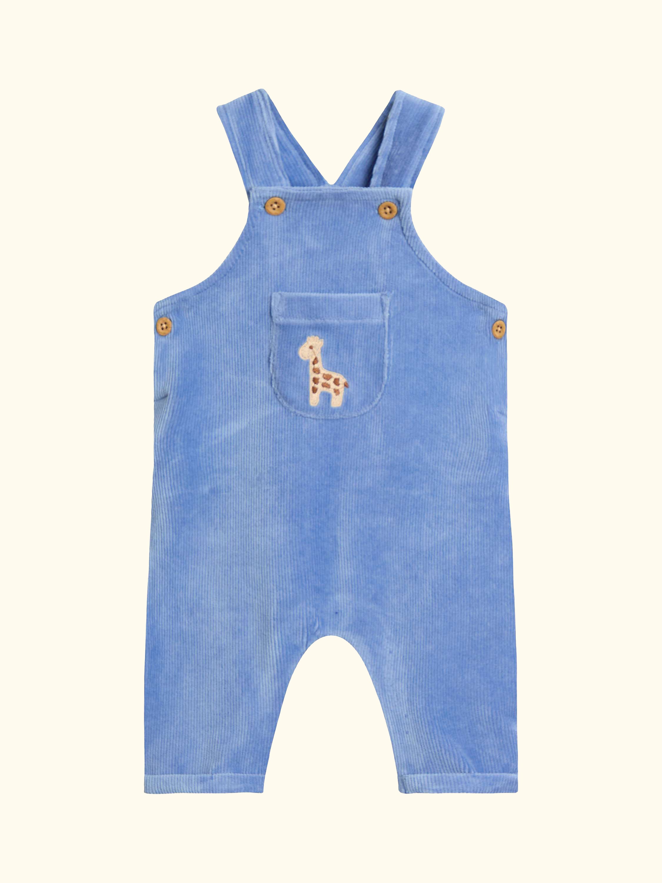 Baby Giraffe Rib Velour Dungarees & Bodysuit Set, Blue