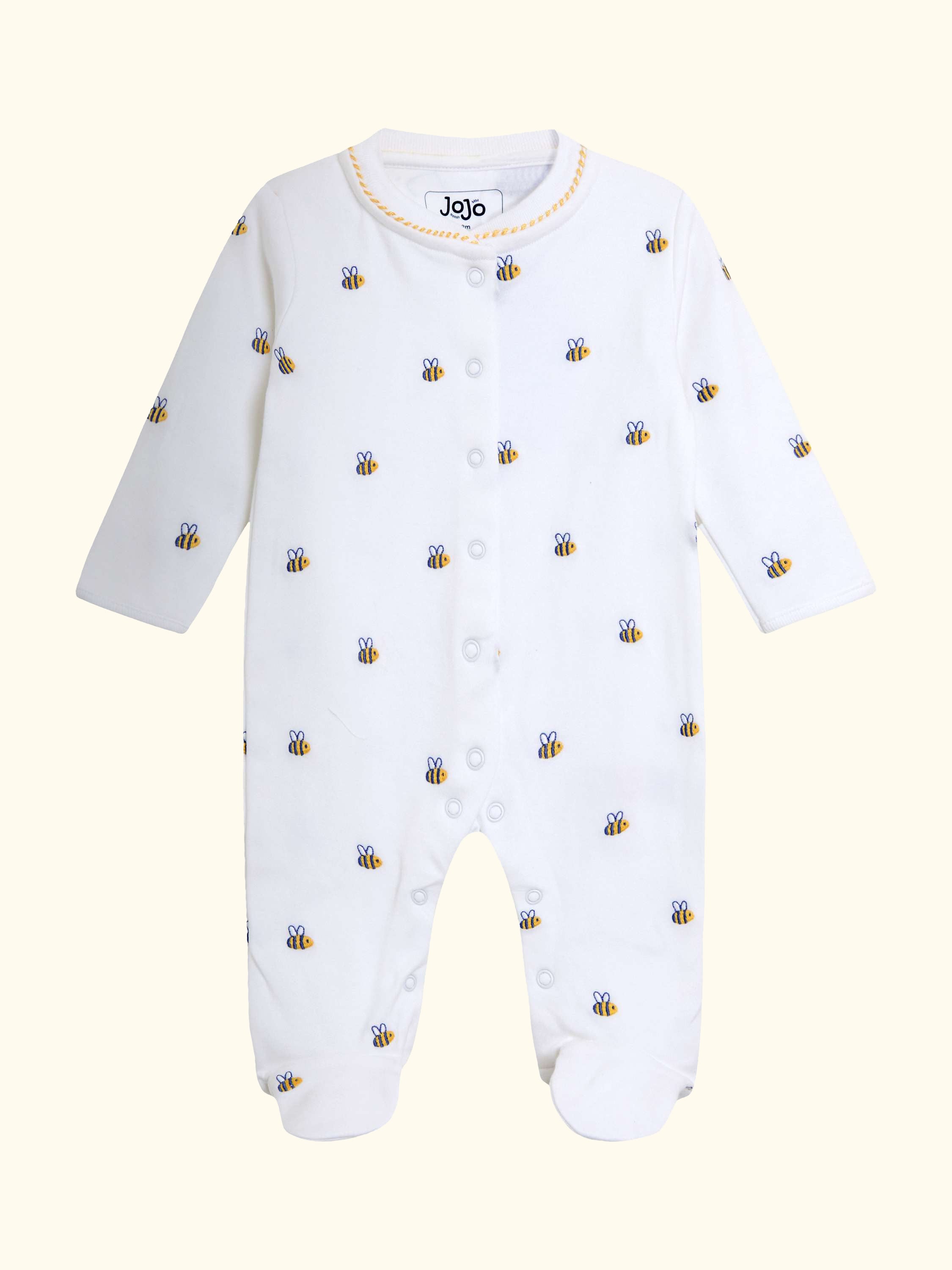 Baby Bee Embroidered Footed Sleepsuit, White