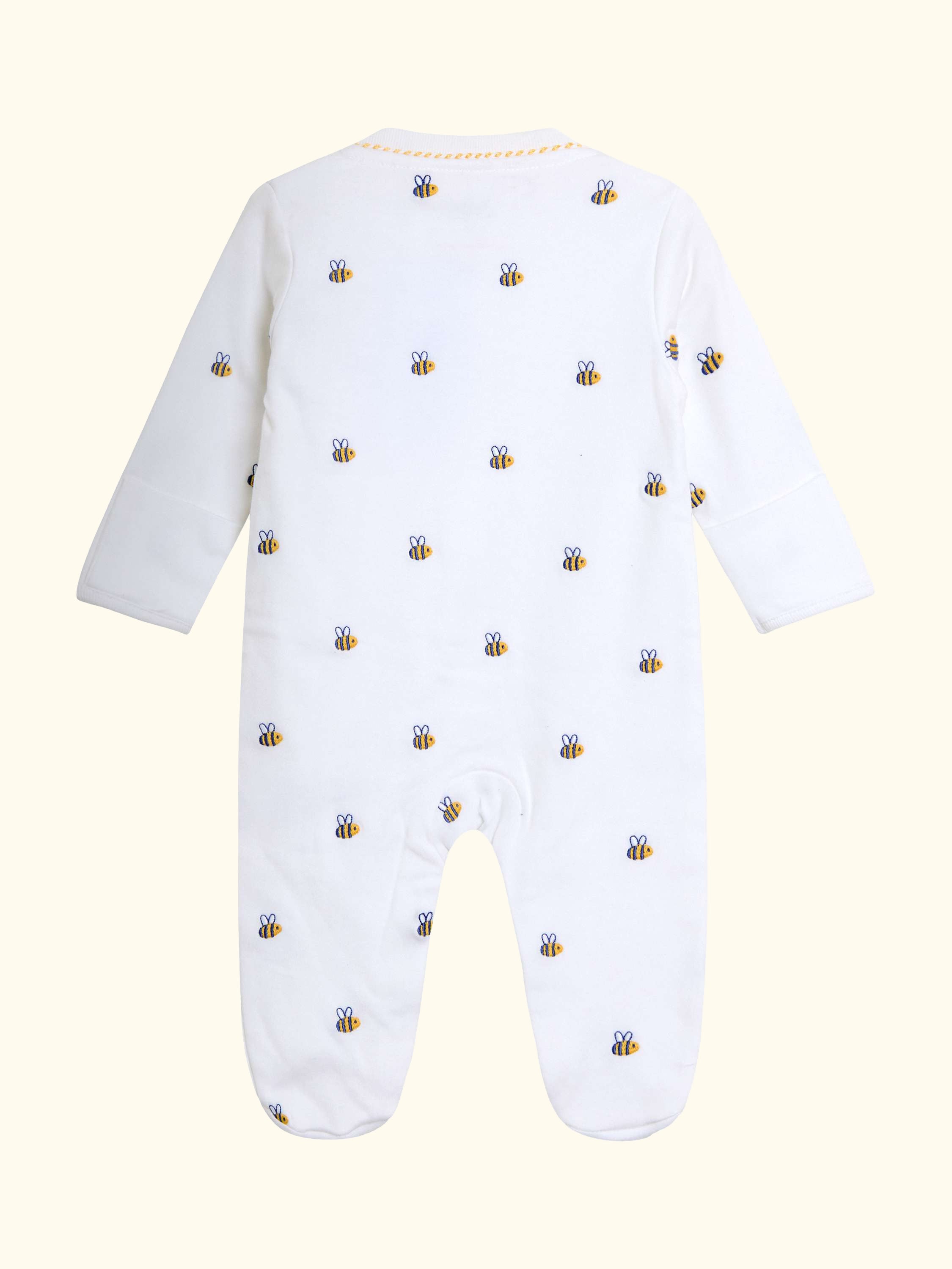 Baby Bee Embroidered Footed Sleepsuit, White