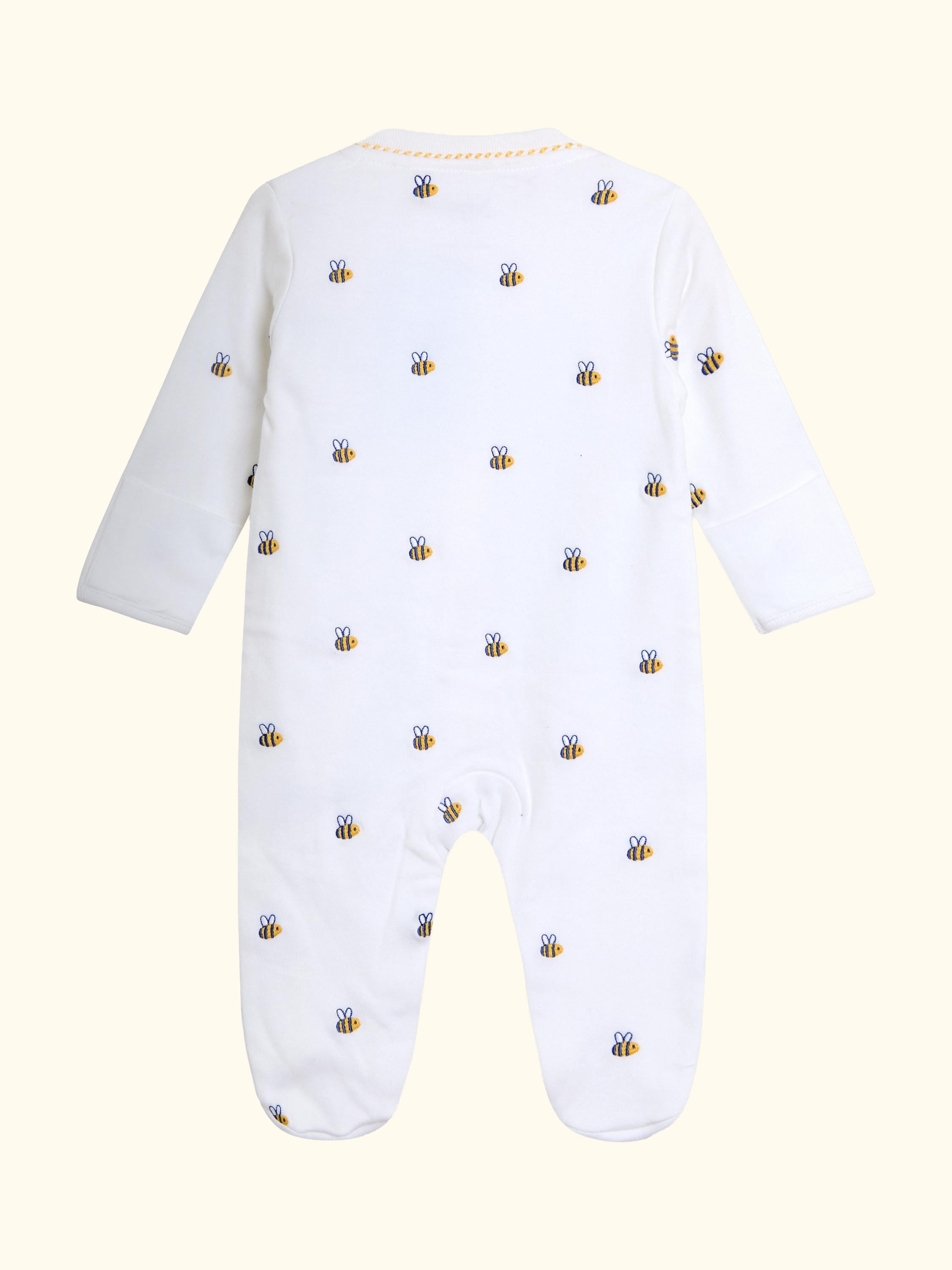 Baby Bee Embroidered Footed Sleepsuit, White