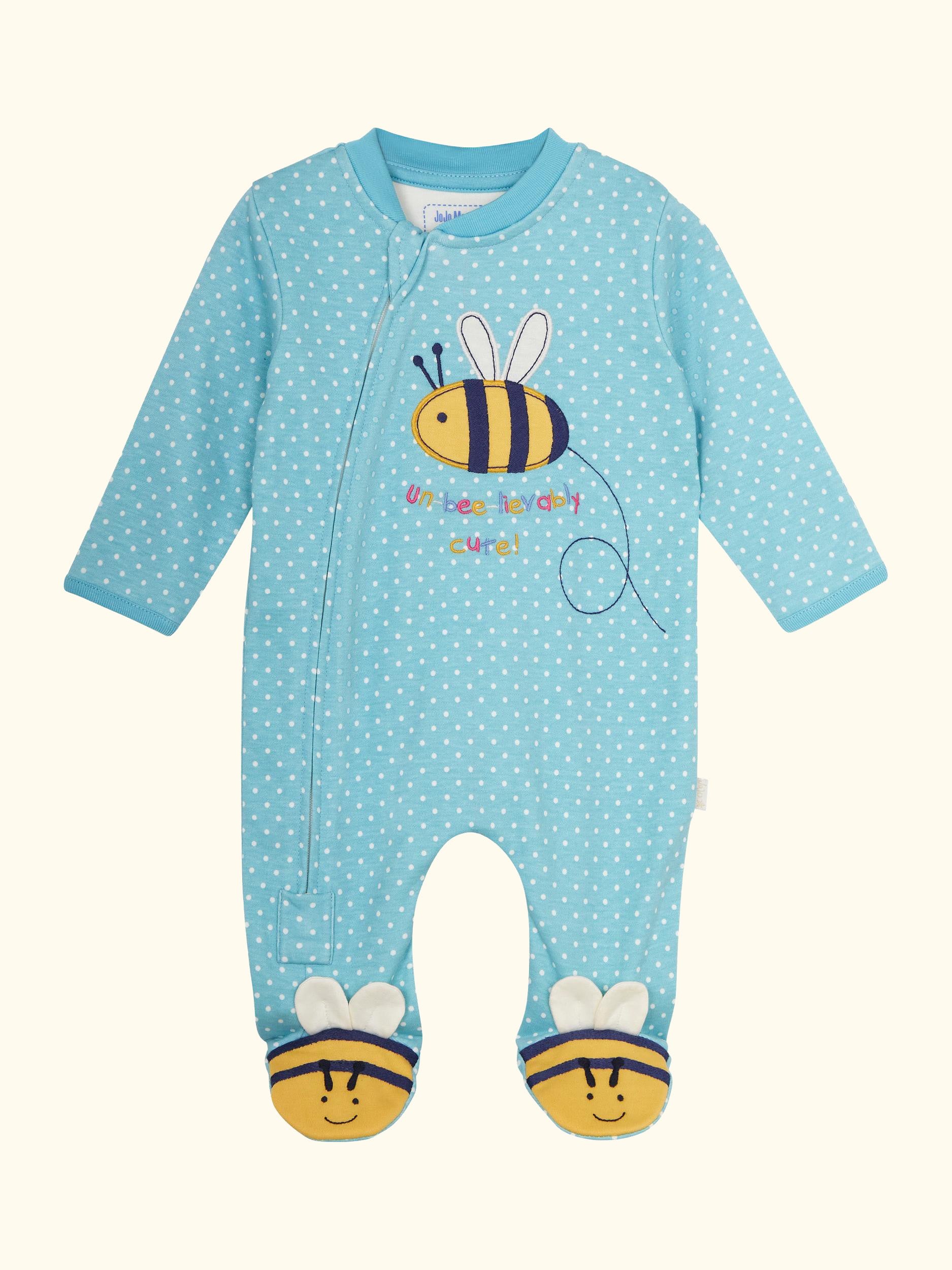 Baby Bee Appliqué Zip Sleepsuit, Duck Egg