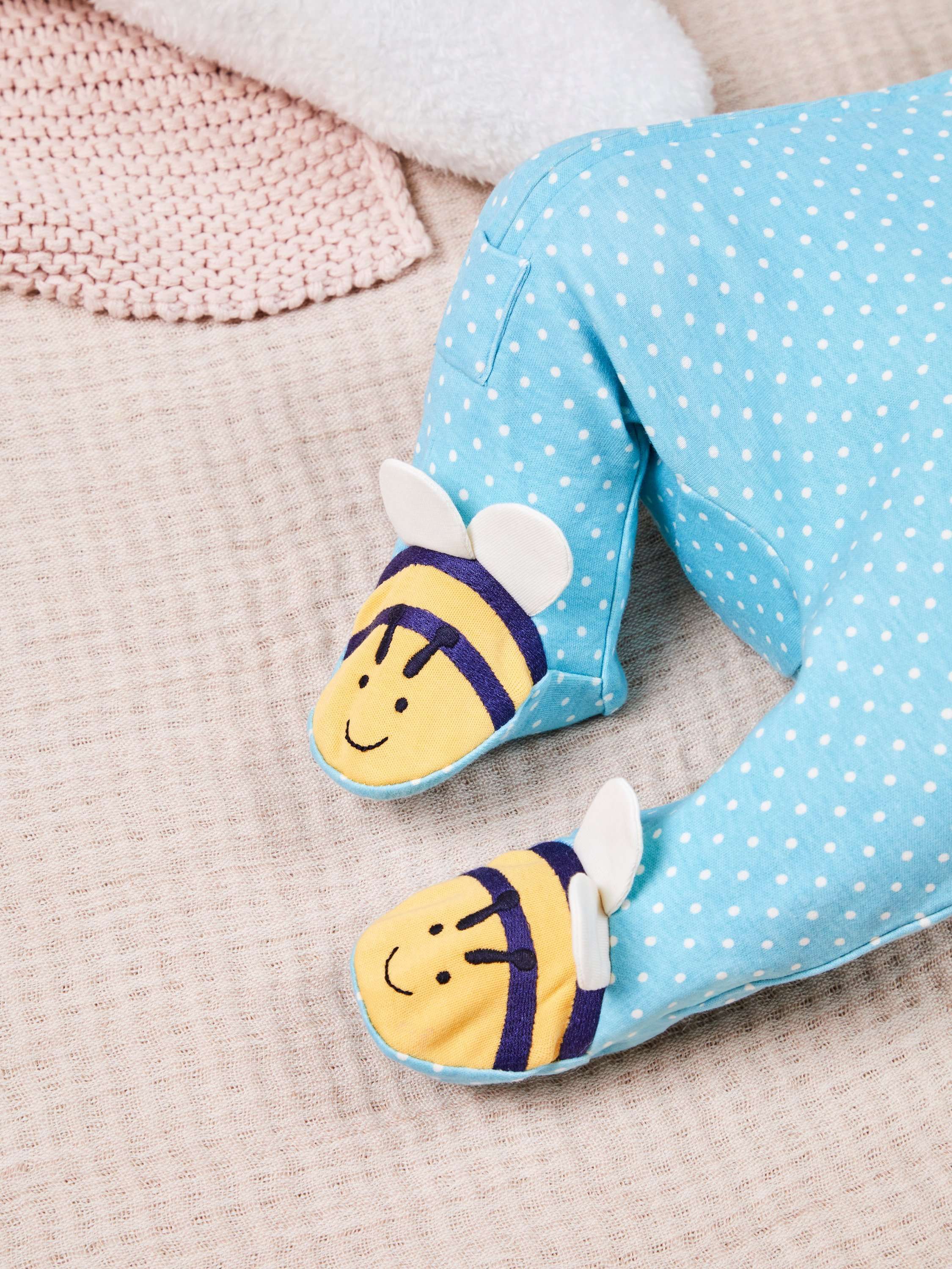 Baby Bee Appliqué Zip Sleepsuit, Duck Egg
