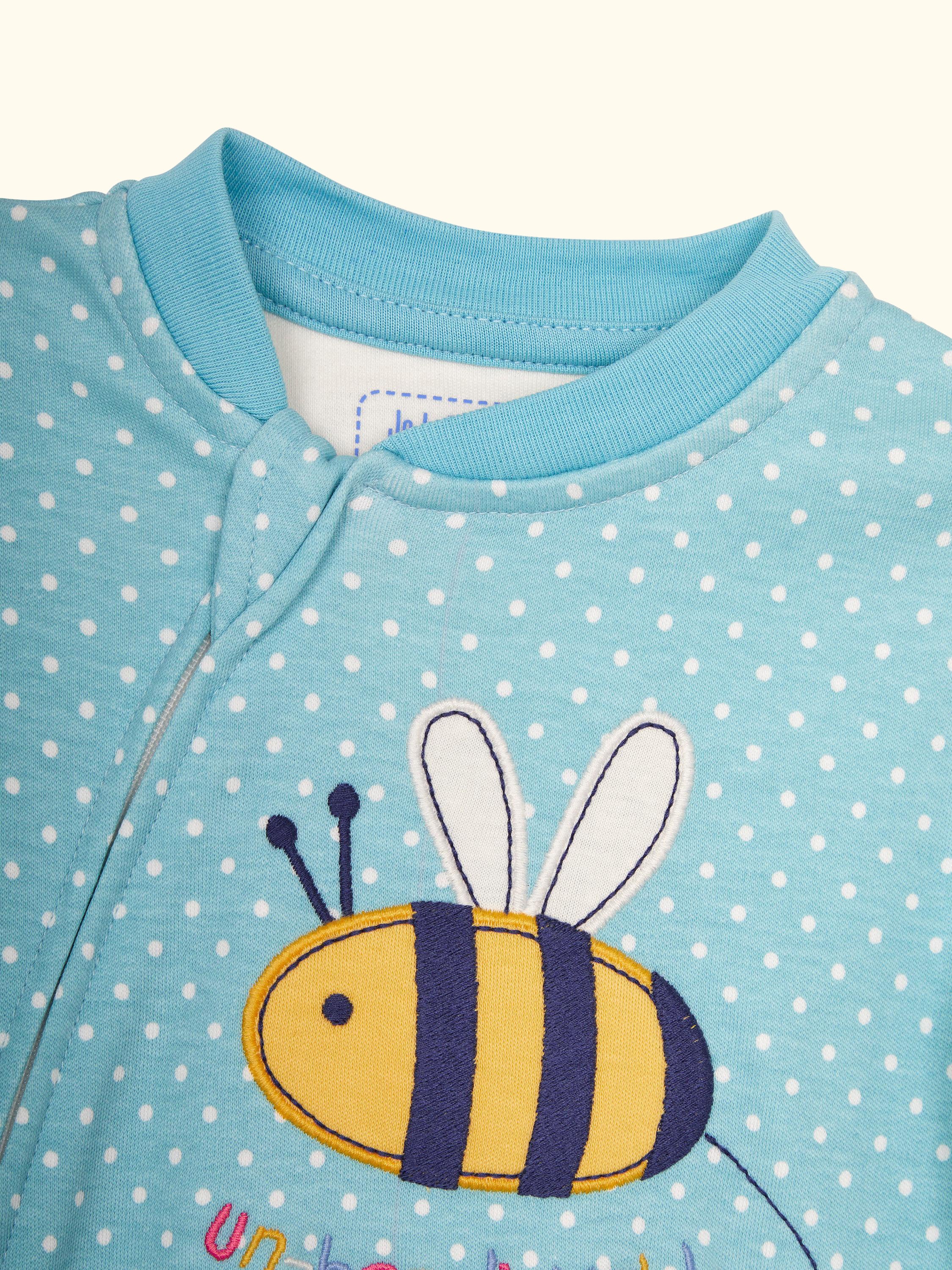 Baby Bee Appliqué Zip Sleepsuit, Duck Egg