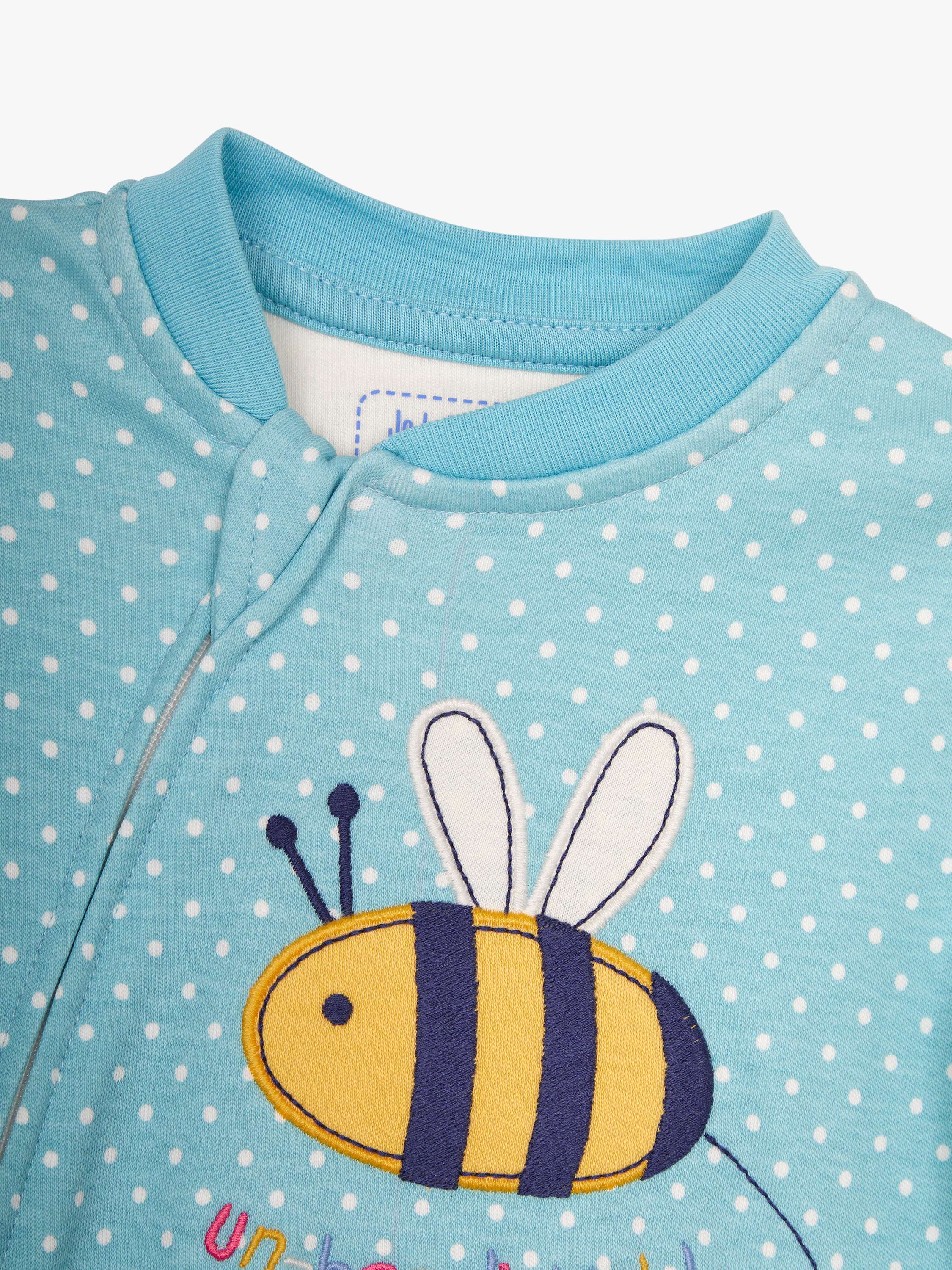 Baby Bee Appliqué Zip Sleepsuit, Duck Egg