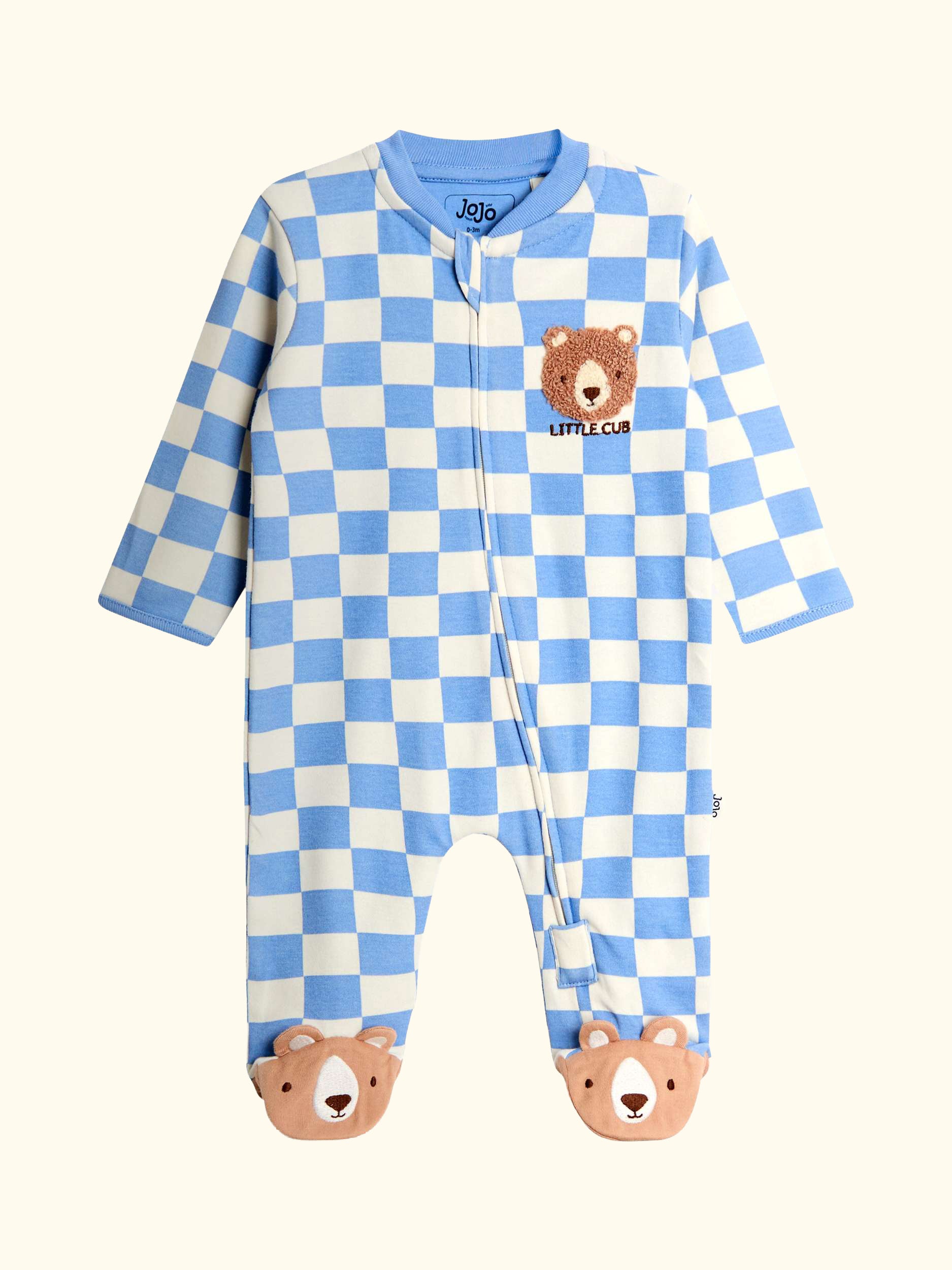 Baby Applique Bear Checked Sleepsuit, Blue