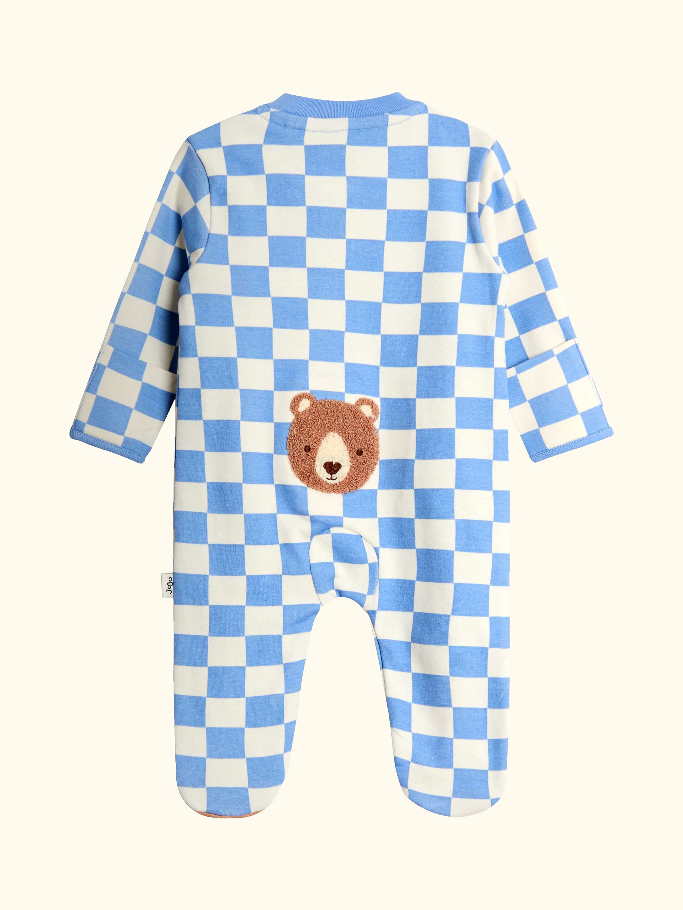 Baby Applique Bear Checked Sleepsuit, Blue